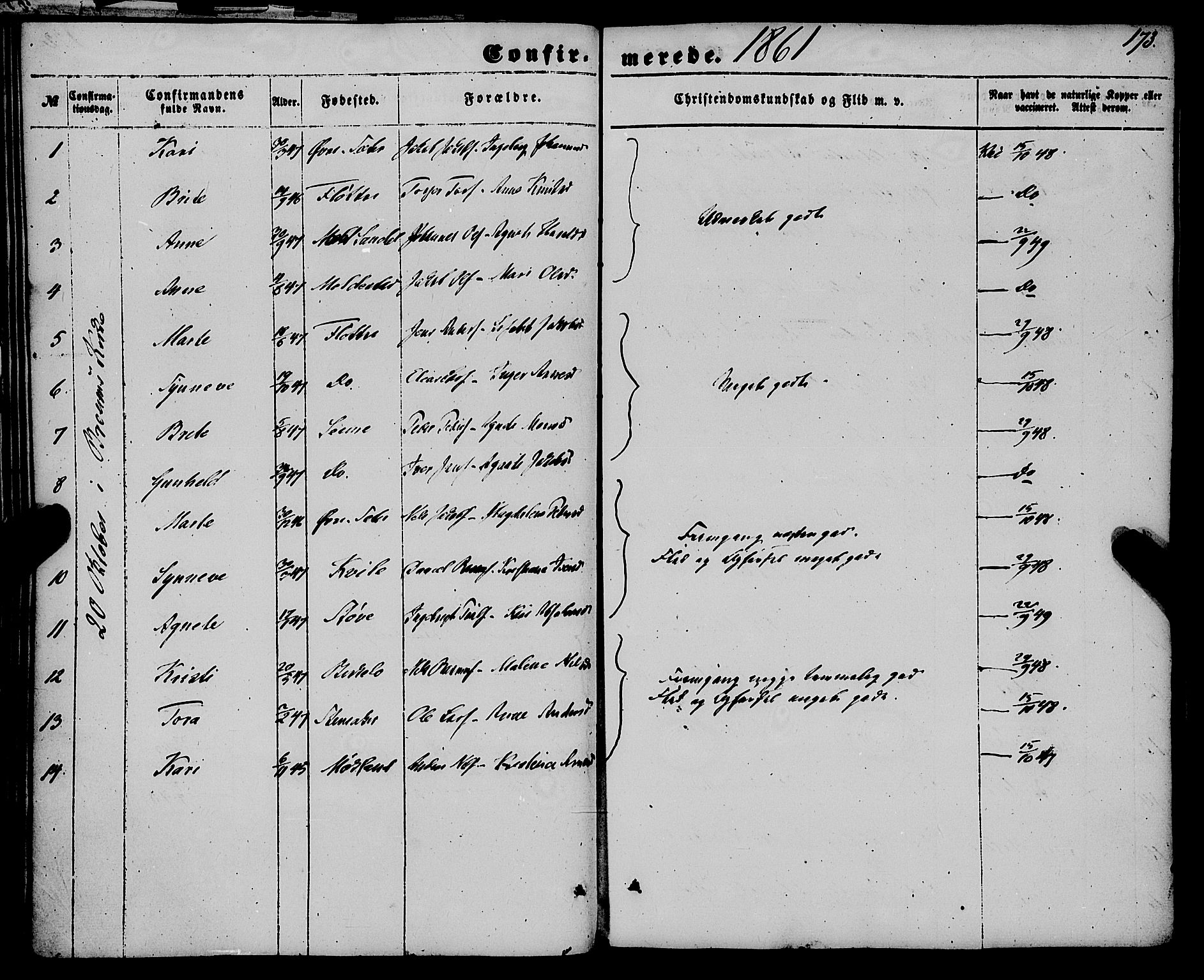 Gloppen sokneprestembete, AV/SAB-A-80101/H/Haa/Haaa/L0009: Parish register (official) no. A 9, 1855-1870, p. 173