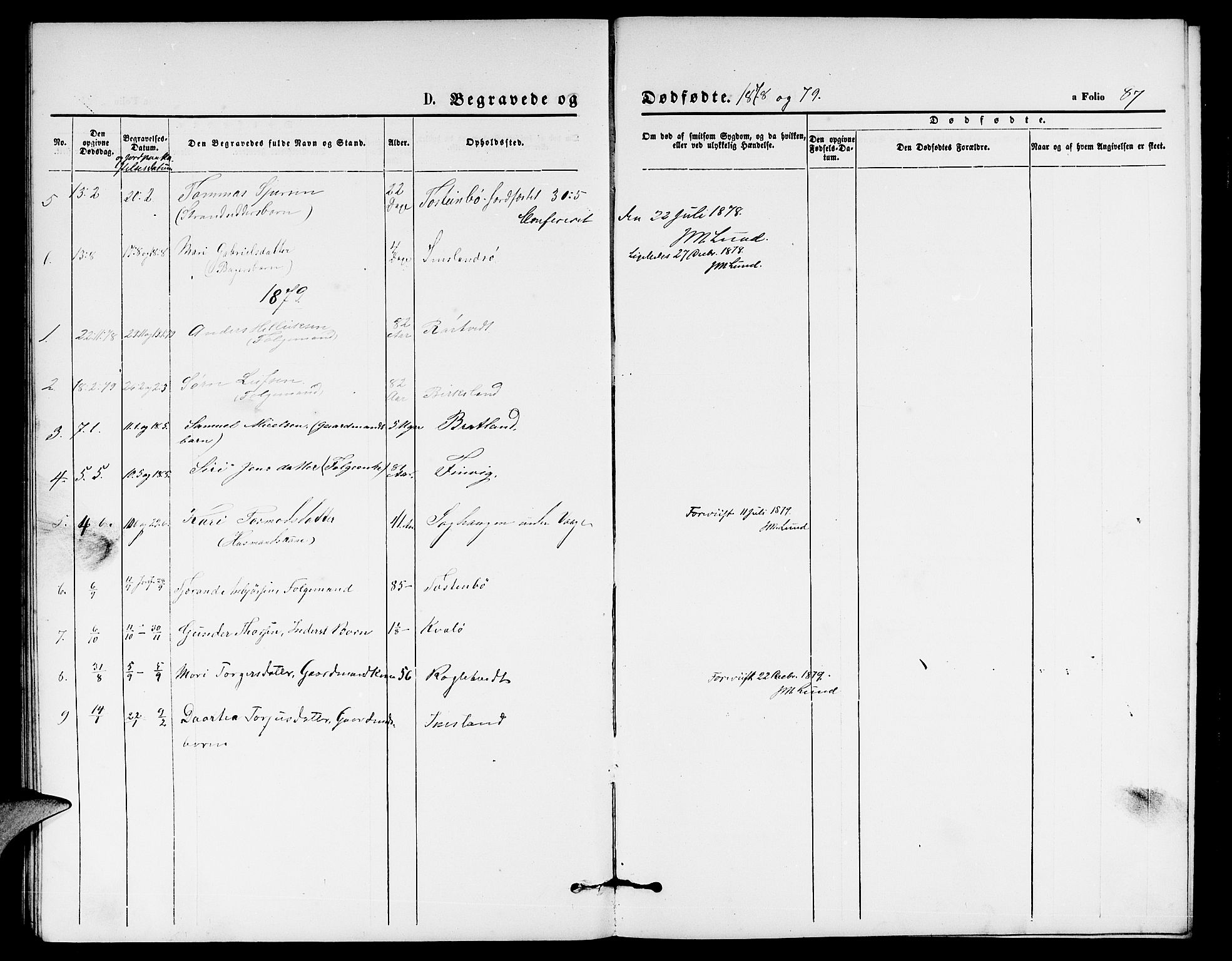 Vikedal sokneprestkontor, SAST/A-101840/01/V: Parish register (copy) no. B 4, 1868-1890, p. 87