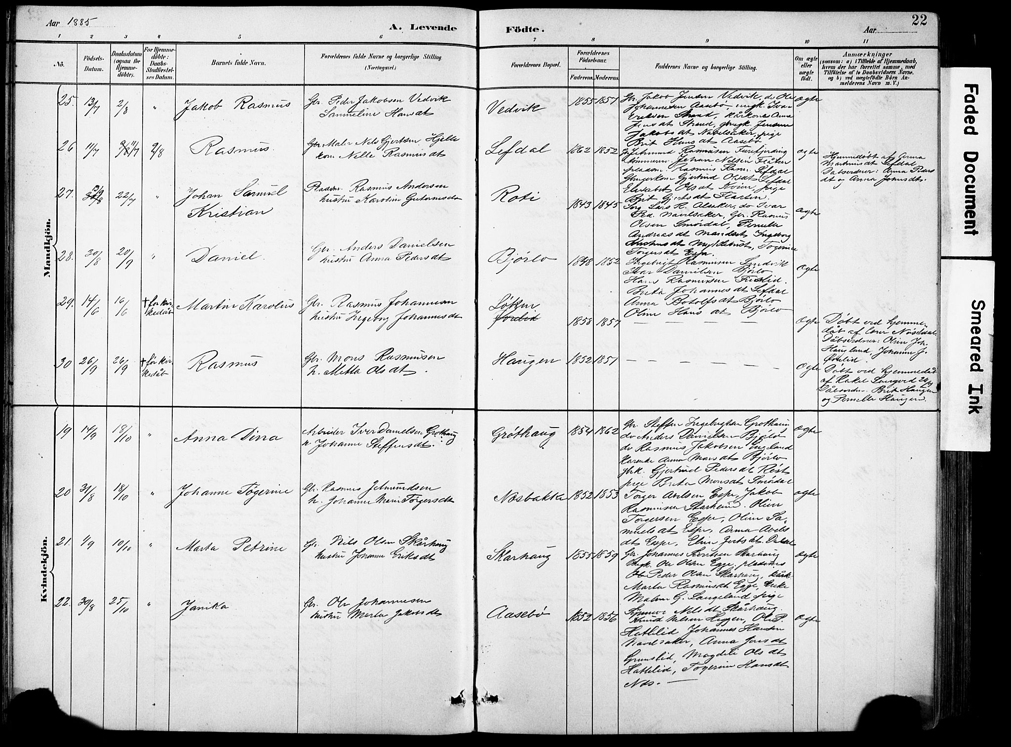 Eid sokneprestembete, AV/SAB-A-82301/H/Hab/Habb/L0002: Parish register (copy) no. B 2, 1882-1907, p. 22