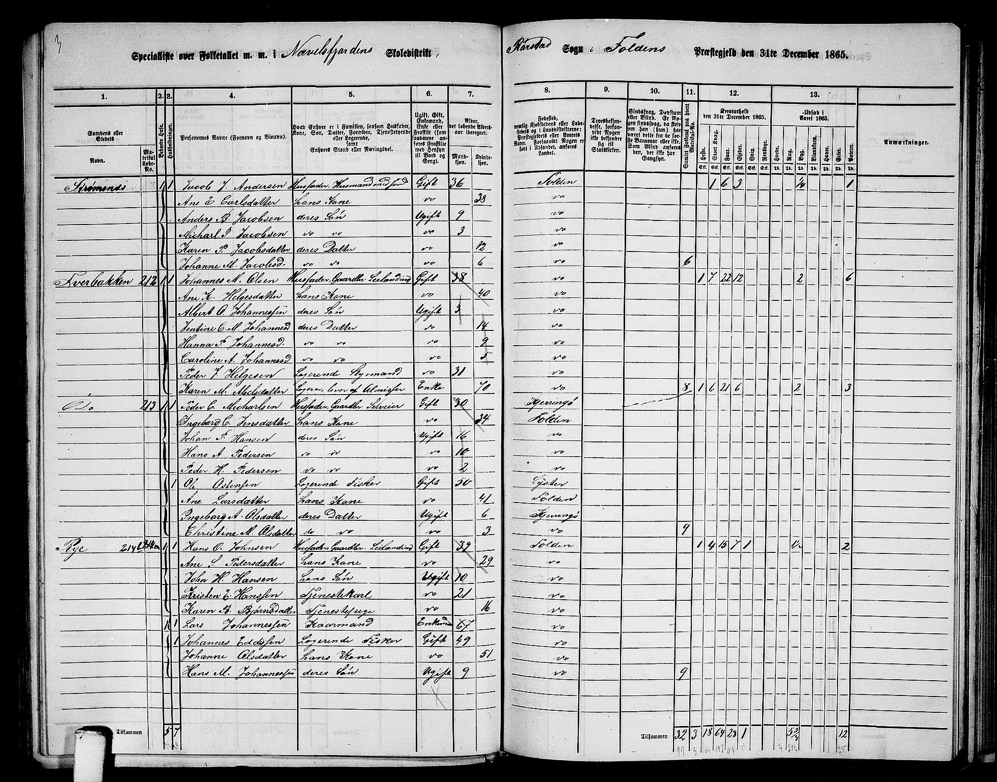 RA, 1865 census for Folda, 1865, p. 113