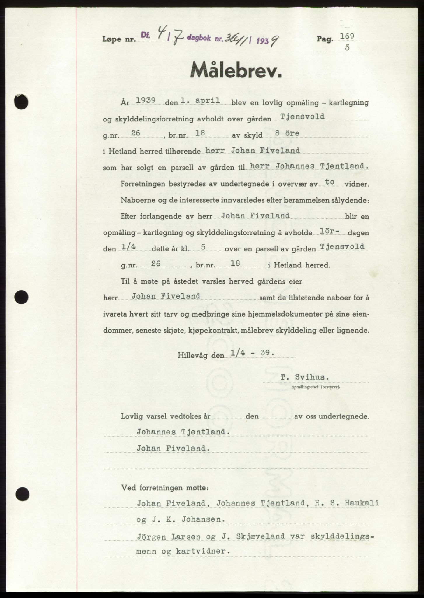Jæren sorenskriveri, SAST/A-100310/03/G/Gba/L0075: Mortgage book, 1939-1939, Diary no: : 3611/1939