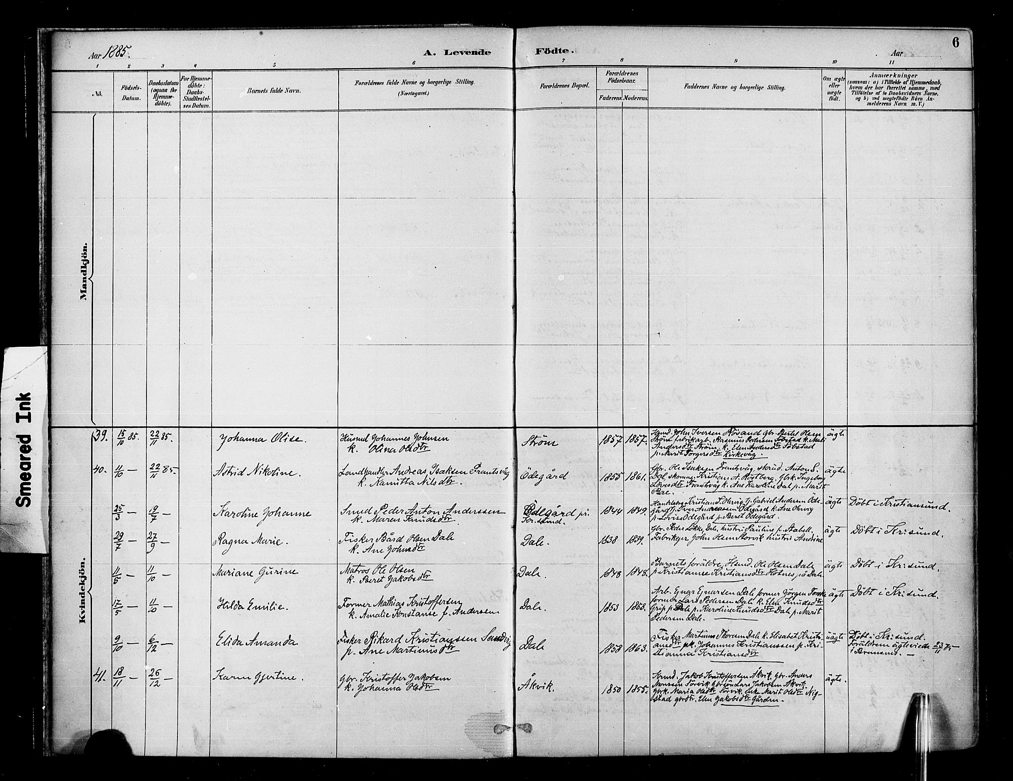 Ministerialprotokoller, klokkerbøker og fødselsregistre - Møre og Romsdal, AV/SAT-A-1454/569/L0819: Parish register (official) no. 569A05, 1885-1899, p. 6