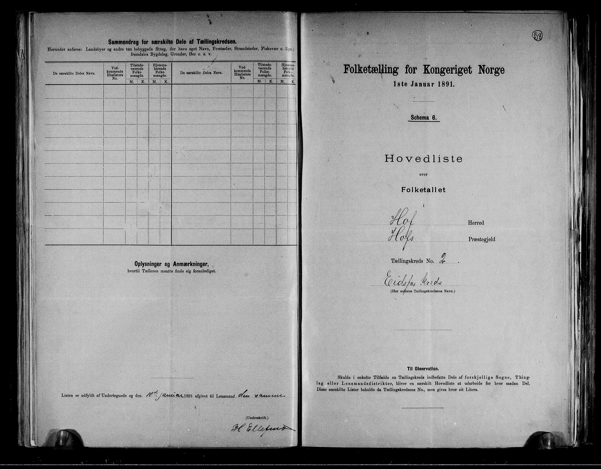 RA, 1891 census for 0714 Hof, 1891, p. 6