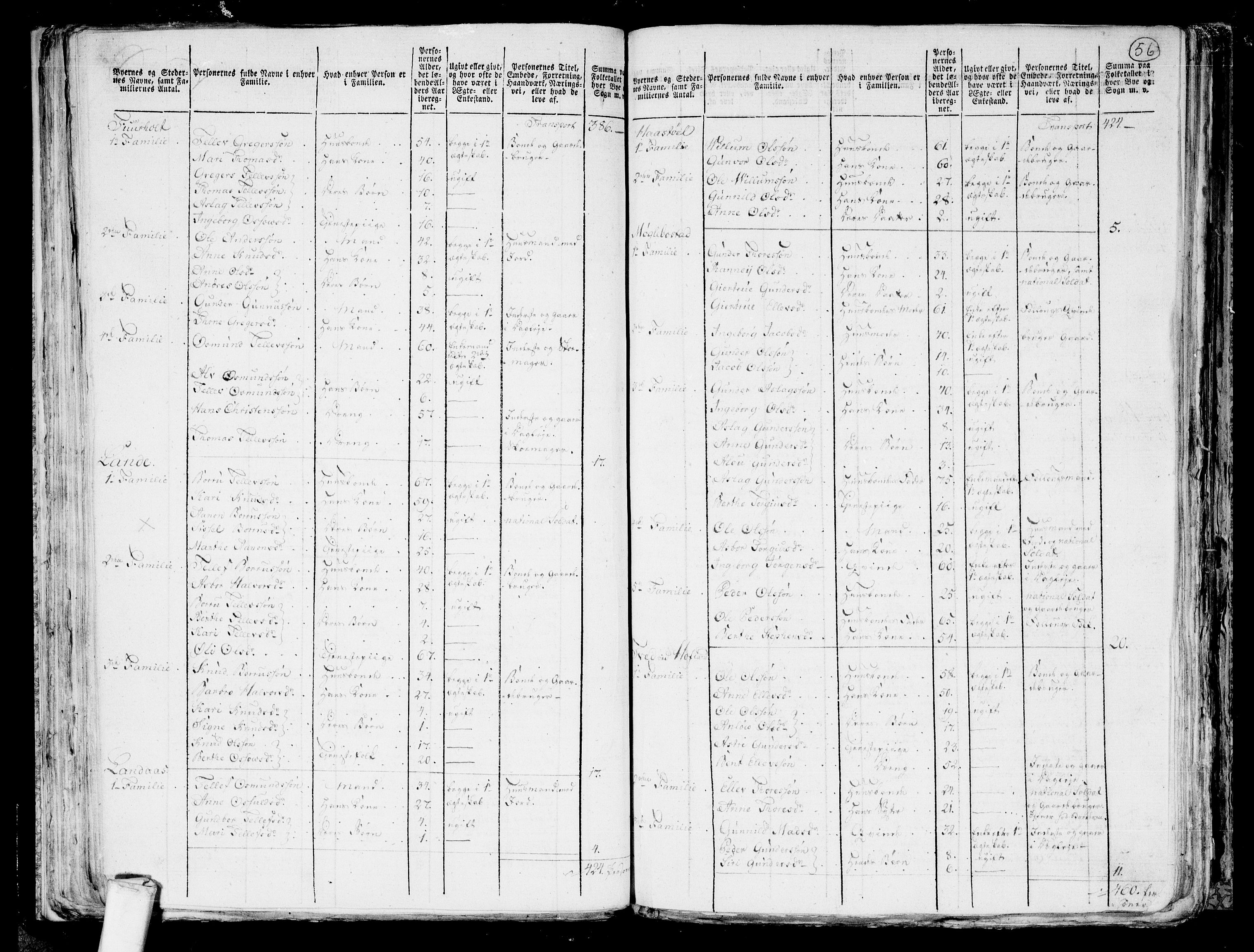 RA, 1801 census for 0934P Evje, 1801, p. 55b-56a