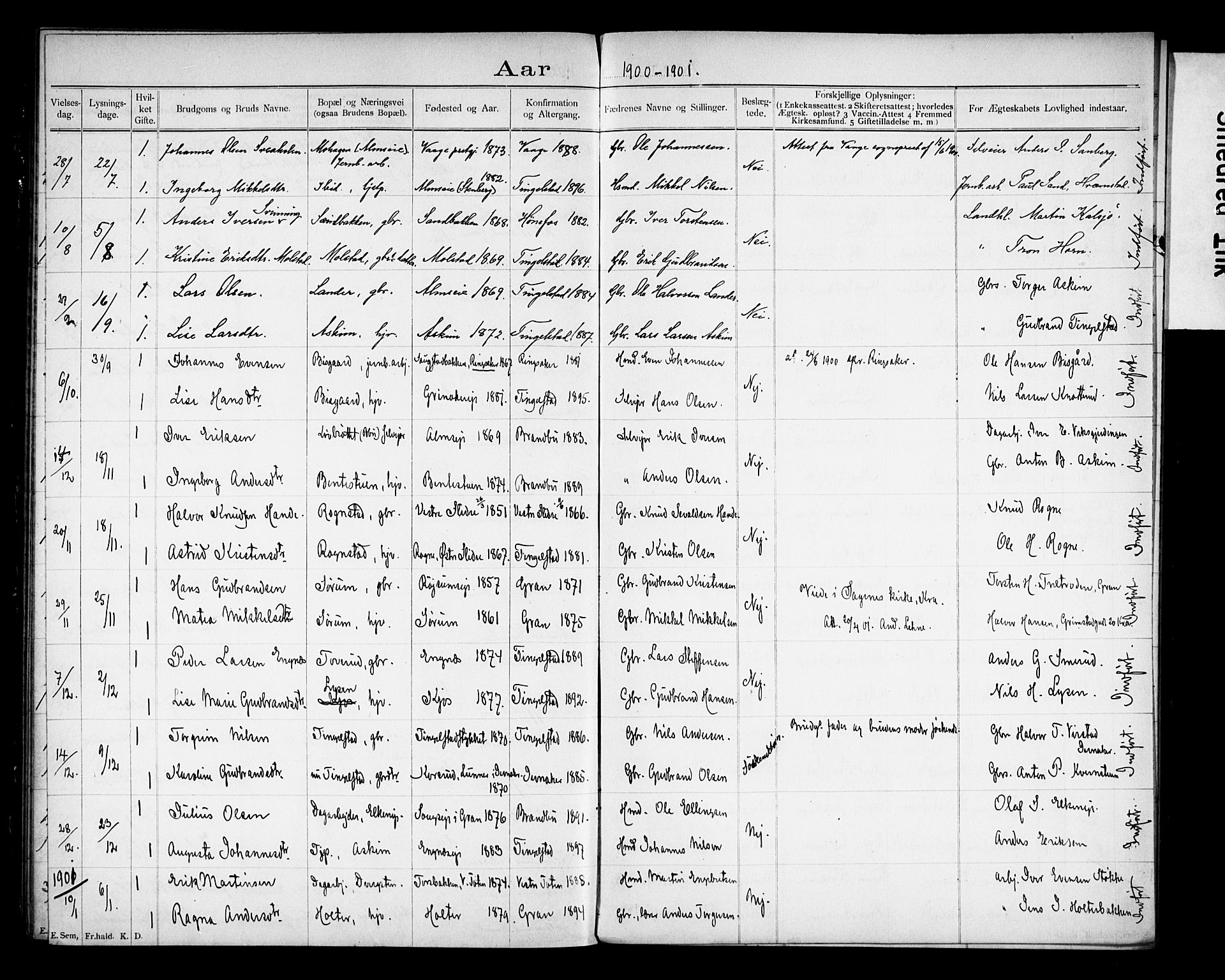 Brandbu prestekontor, AV/SAH-PREST-114/I/Ie: Banns register no. 1, 1897-1914