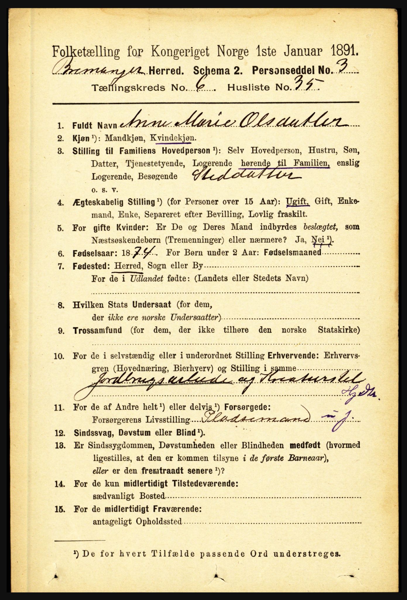 RA, 1891 census for 1438 Bremanger, 1891, p. 2591