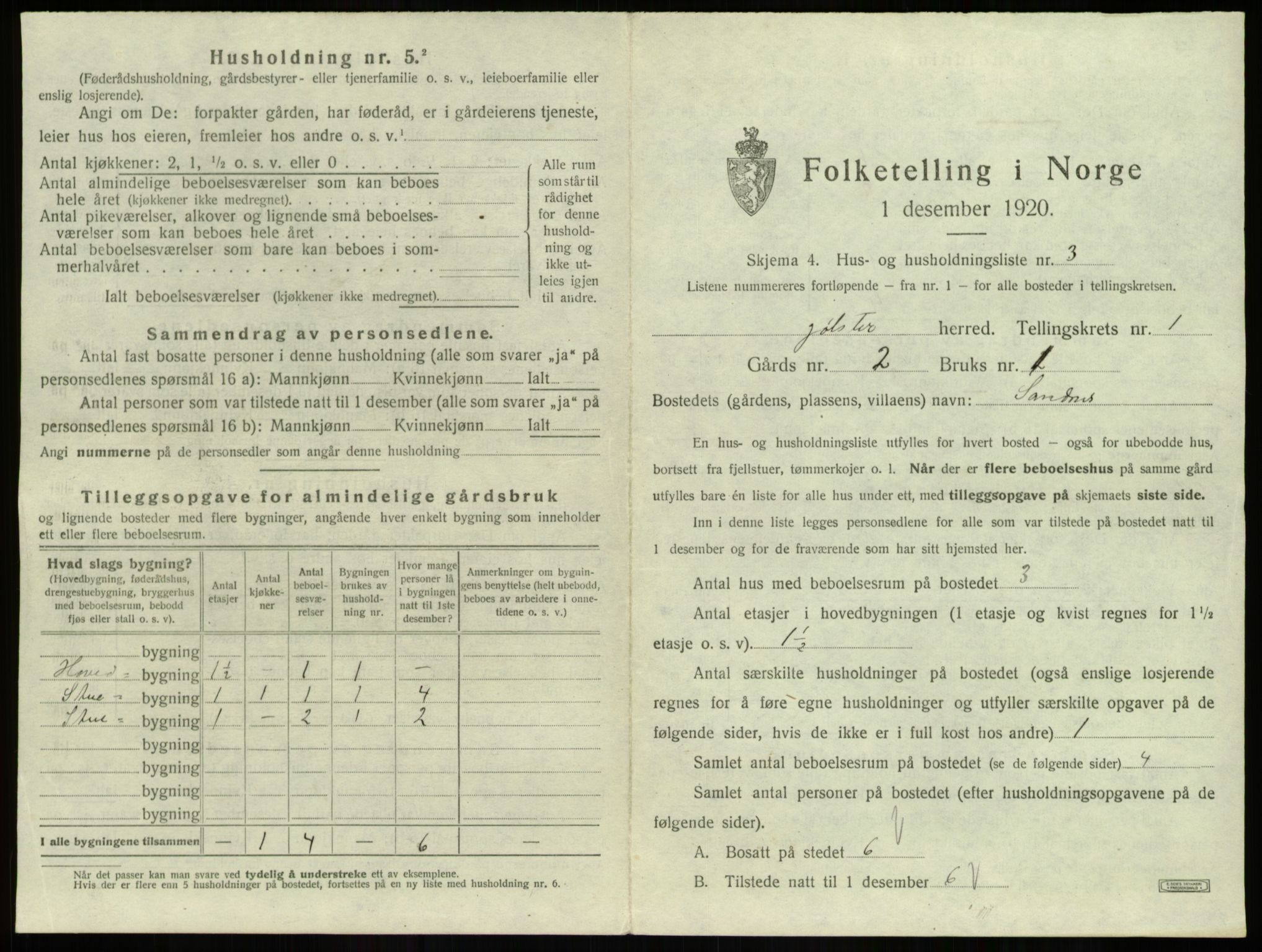 SAB, 1920 census for Jølster, 1920, p. 57