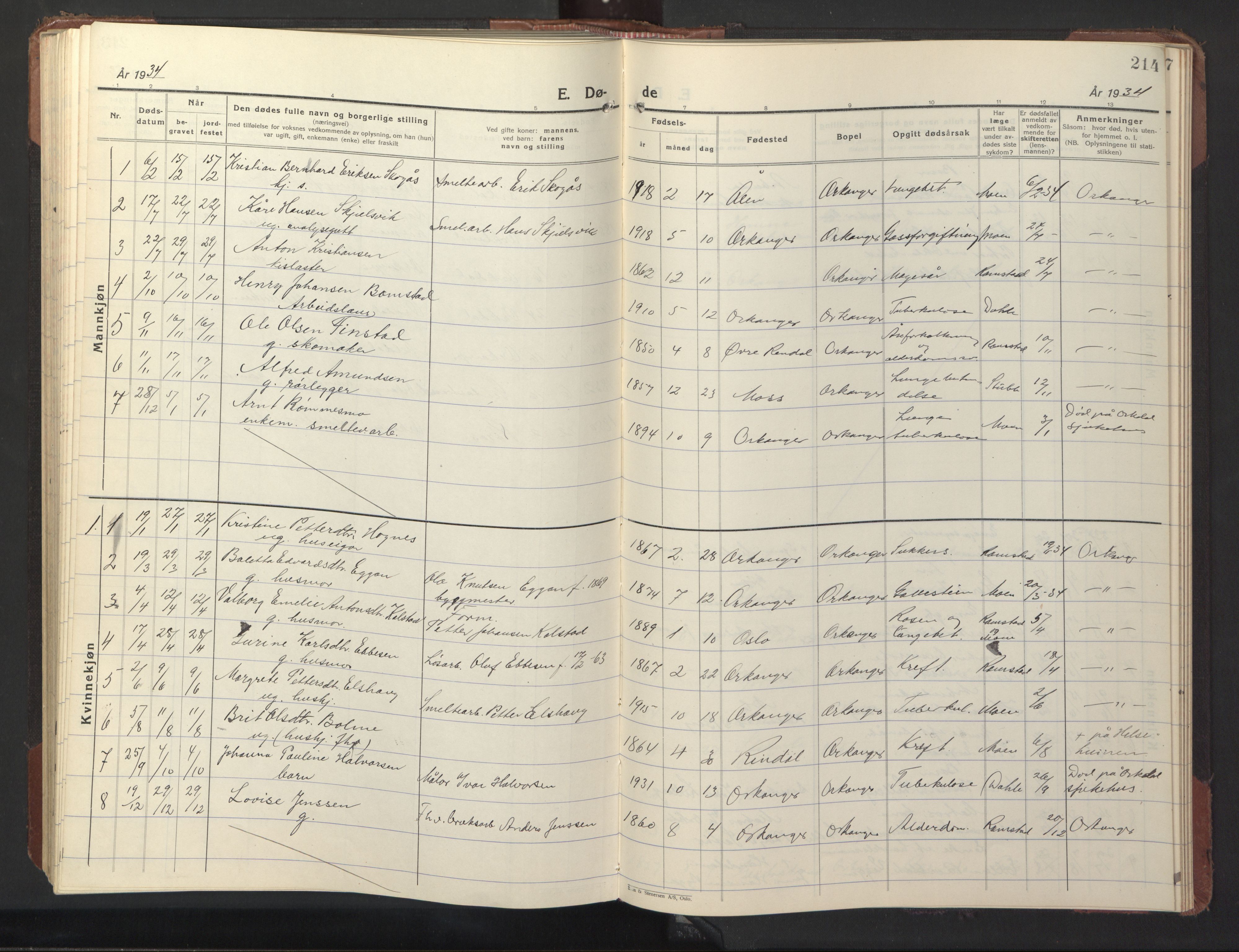 Ministerialprotokoller, klokkerbøker og fødselsregistre - Sør-Trøndelag, SAT/A-1456/669/L0832: Parish register (copy) no. 669C02, 1925-1953, p. 214