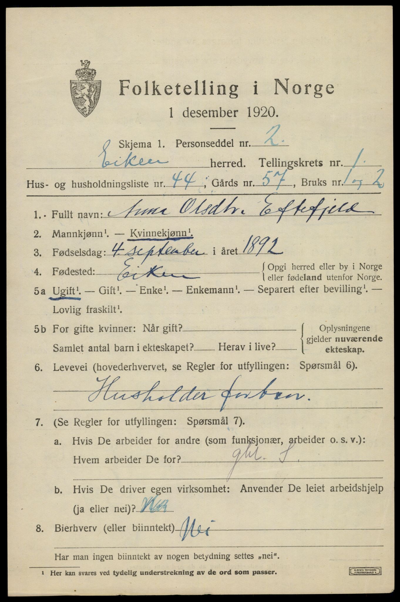 SAK, 1920 census for Eiken, 1920, p. 761