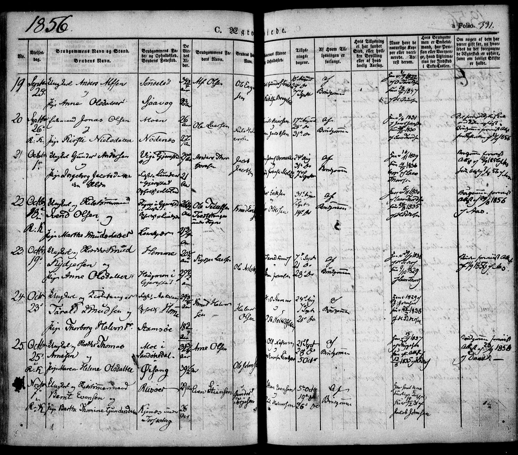 Søndeled sokneprestkontor, AV/SAK-1111-0038/F/Fa/L0002: Parish register (official) no. A 2, 1839-1860, p. 331