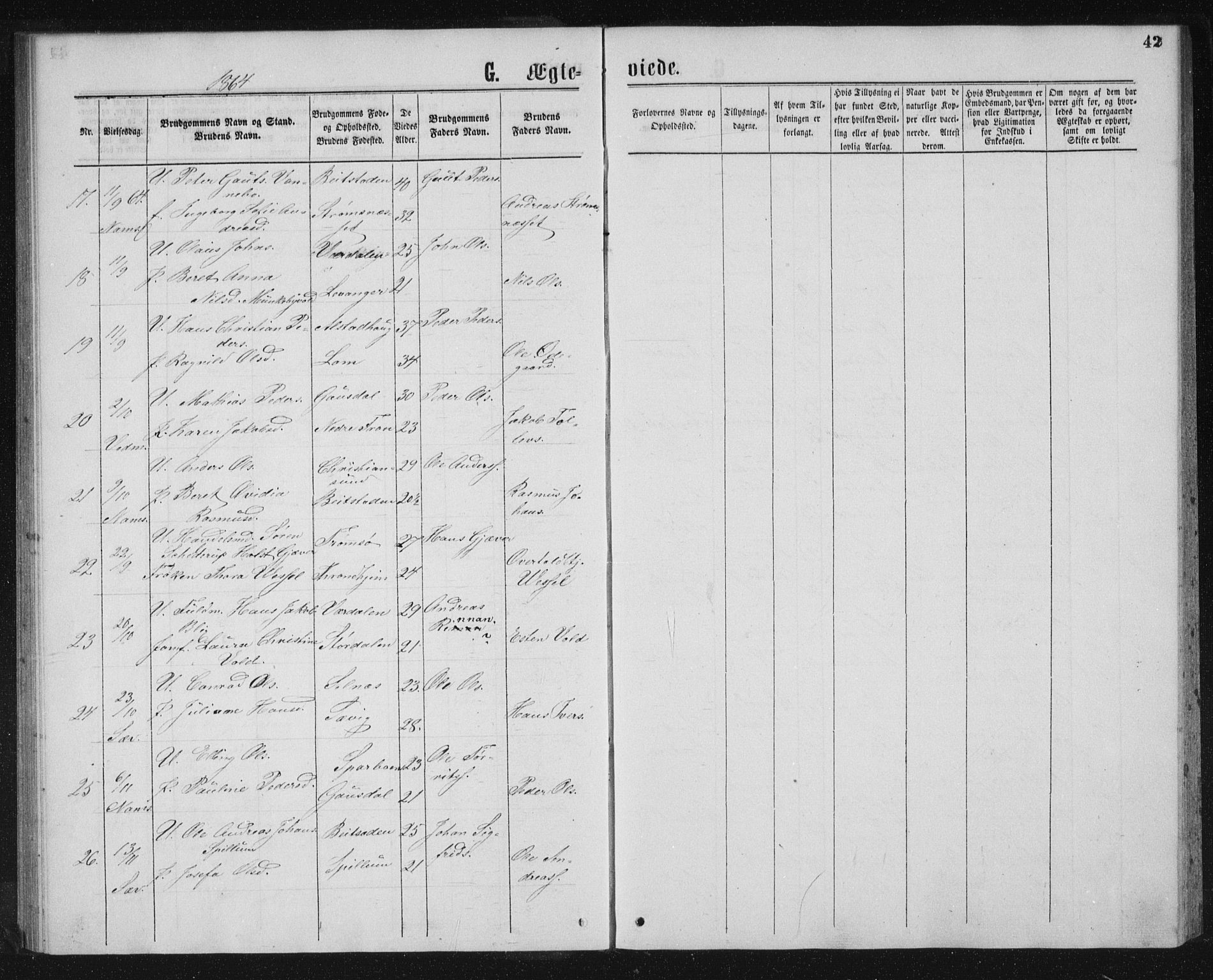 Ministerialprotokoller, klokkerbøker og fødselsregistre - Nord-Trøndelag, SAT/A-1458/768/L0568: Parish register (official) no. 768A03, 1836-1865, p. 42