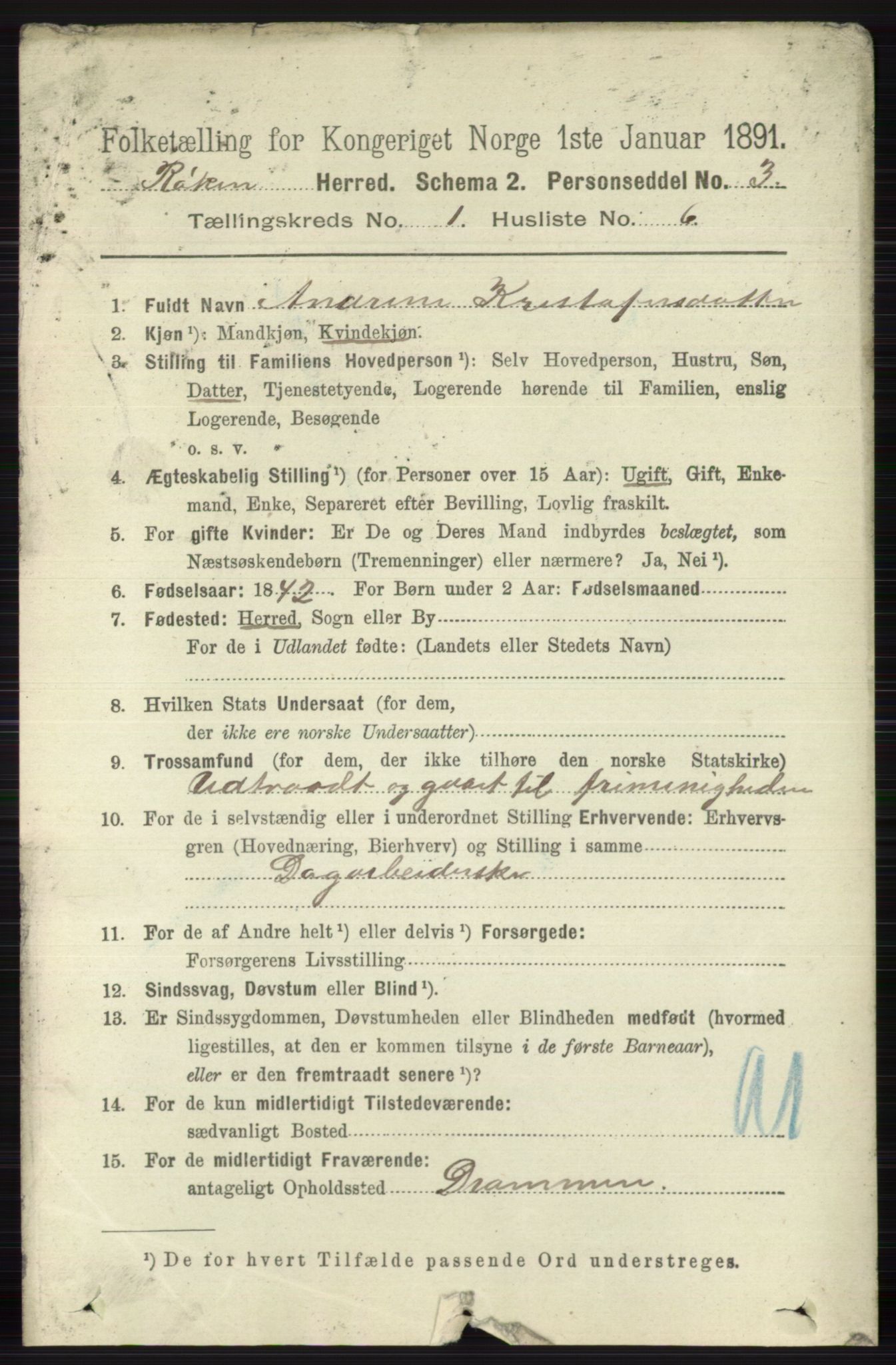 RA, 1891 census for 0627 Røyken, 1891, p. 133