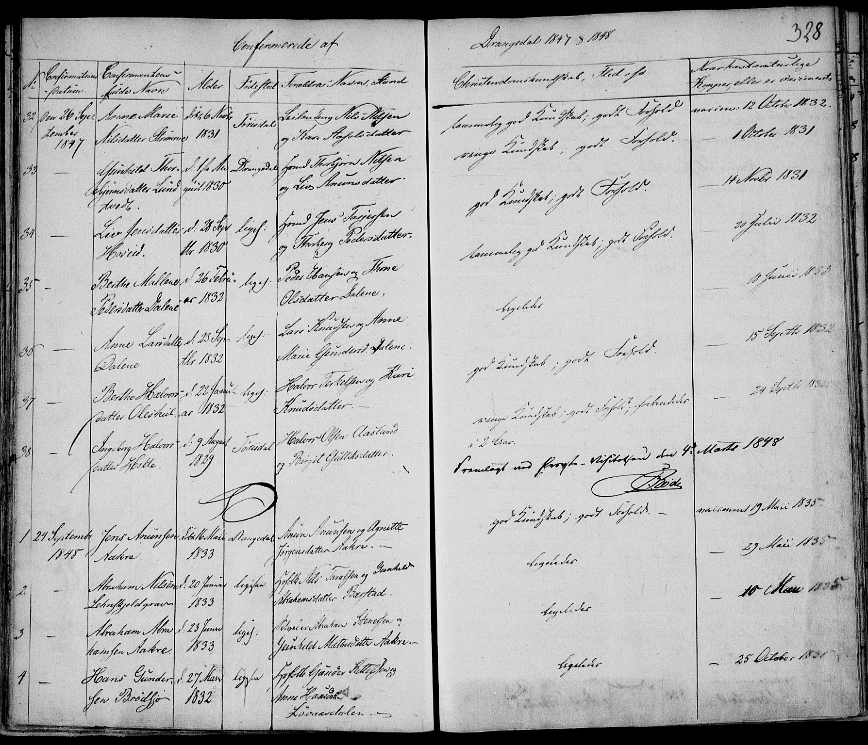 Drangedal kirkebøker, AV/SAKO-A-258/F/Fa/L0007a: Parish register (official) no. 7a, 1837-1856, p. 328