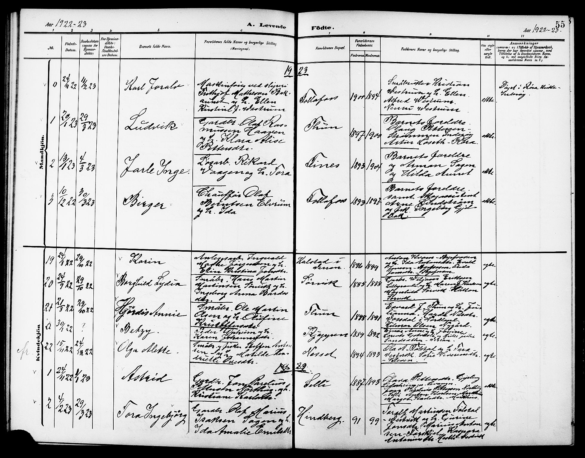 Ministerialprotokoller, klokkerbøker og fødselsregistre - Nord-Trøndelag, SAT/A-1458/744/L0424: Parish register (copy) no. 744C03, 1906-1923, p. 55