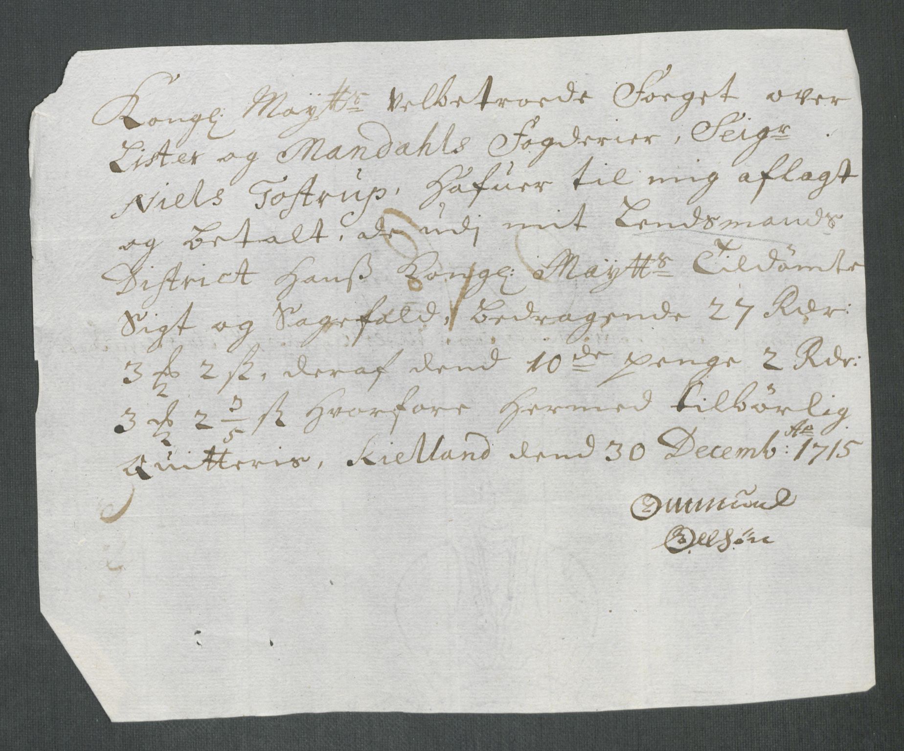 Rentekammeret inntil 1814, Reviderte regnskaper, Fogderegnskap, RA/EA-4092/R43/L2559: Fogderegnskap Lista og Mandal, 1715, p. 231