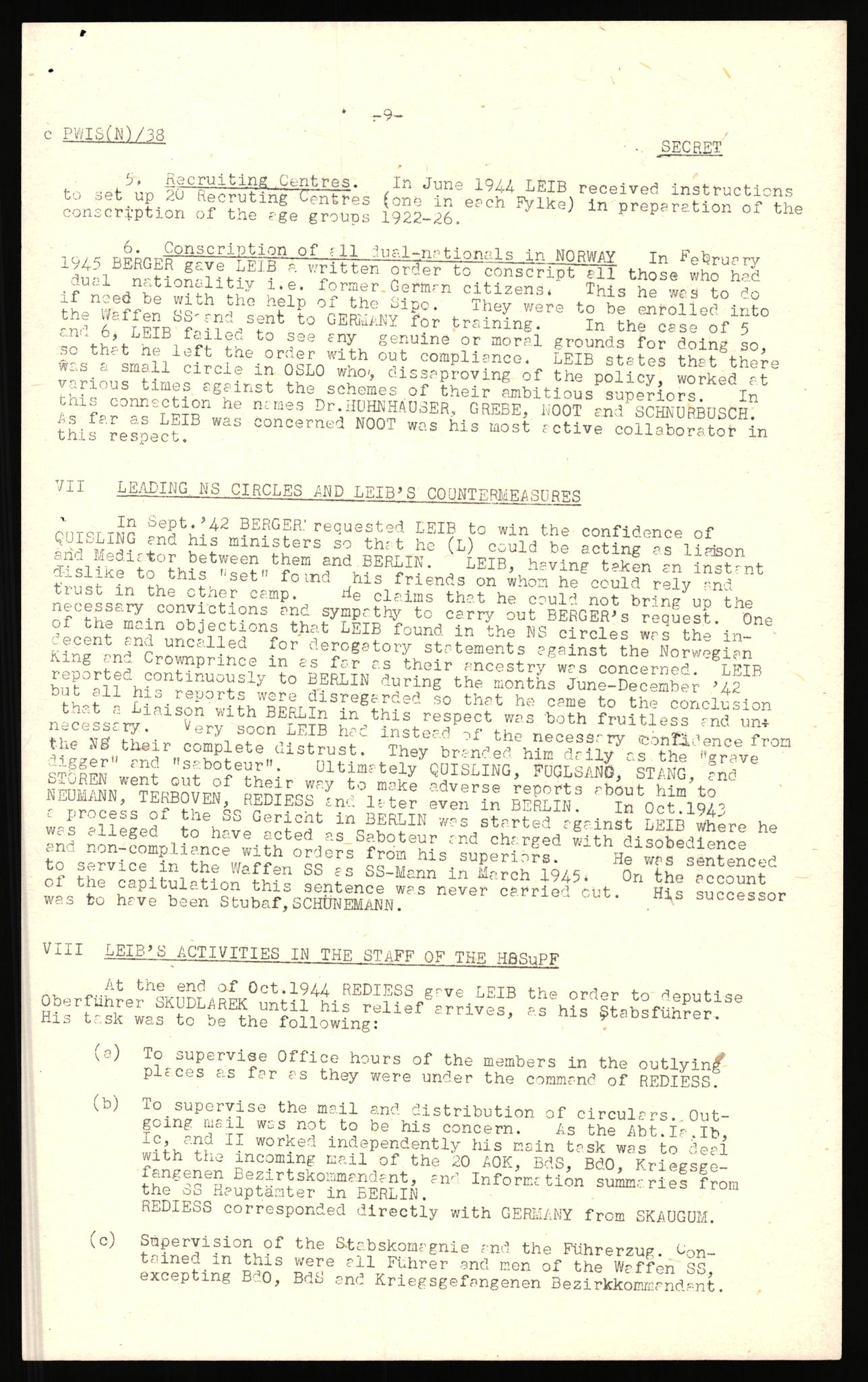 Forsvaret, Forsvarets overkommando II, RA/RAFA-3915/D/Db/L0020: CI Questionaires. Tyske okkupasjonsstyrker i Norge. Tyskere., 1945-1946, p. 36