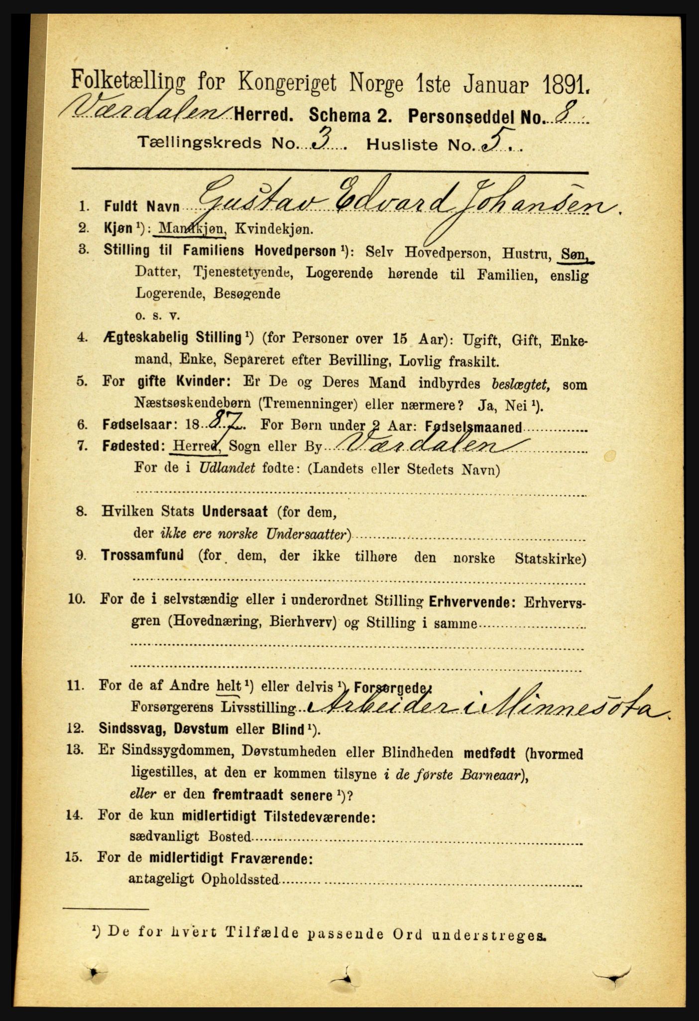 RA, 1891 census for 1721 Verdal, 1891, p. 1803