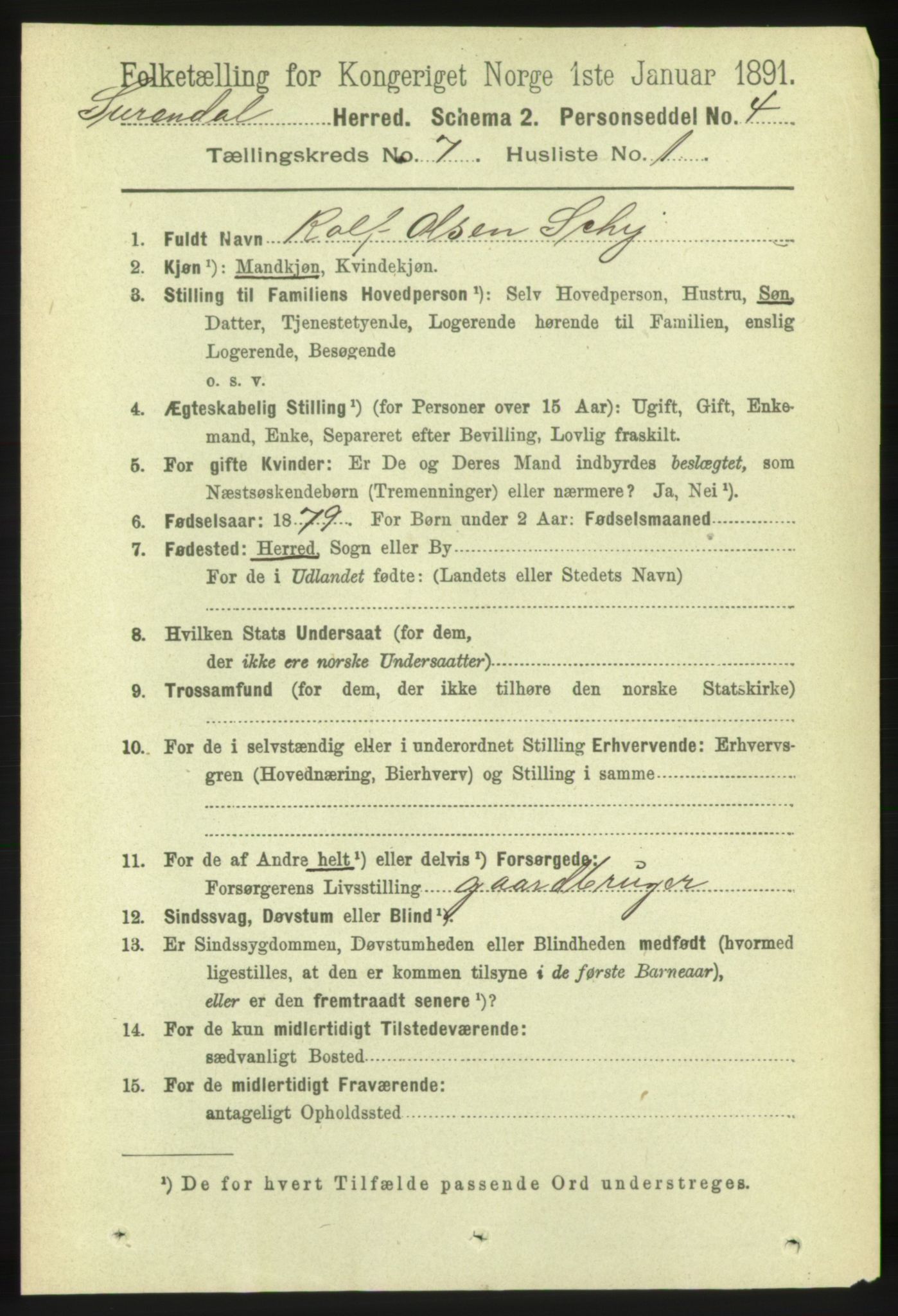 RA, 1891 census for 1566 Surnadal, 1891, p. 1848