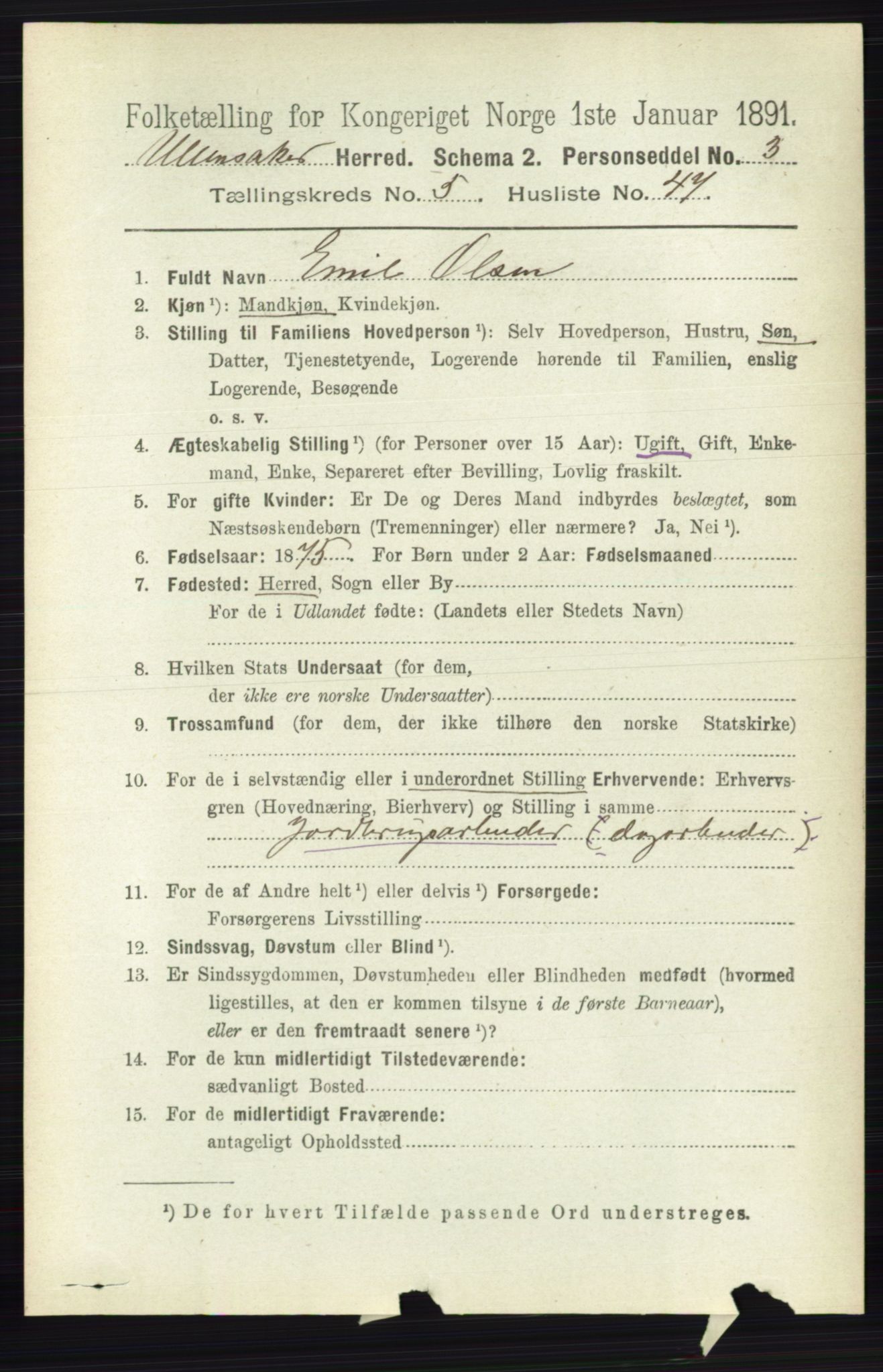 RA, 1891 census for 0235 Ullensaker, 1891, p. 2347