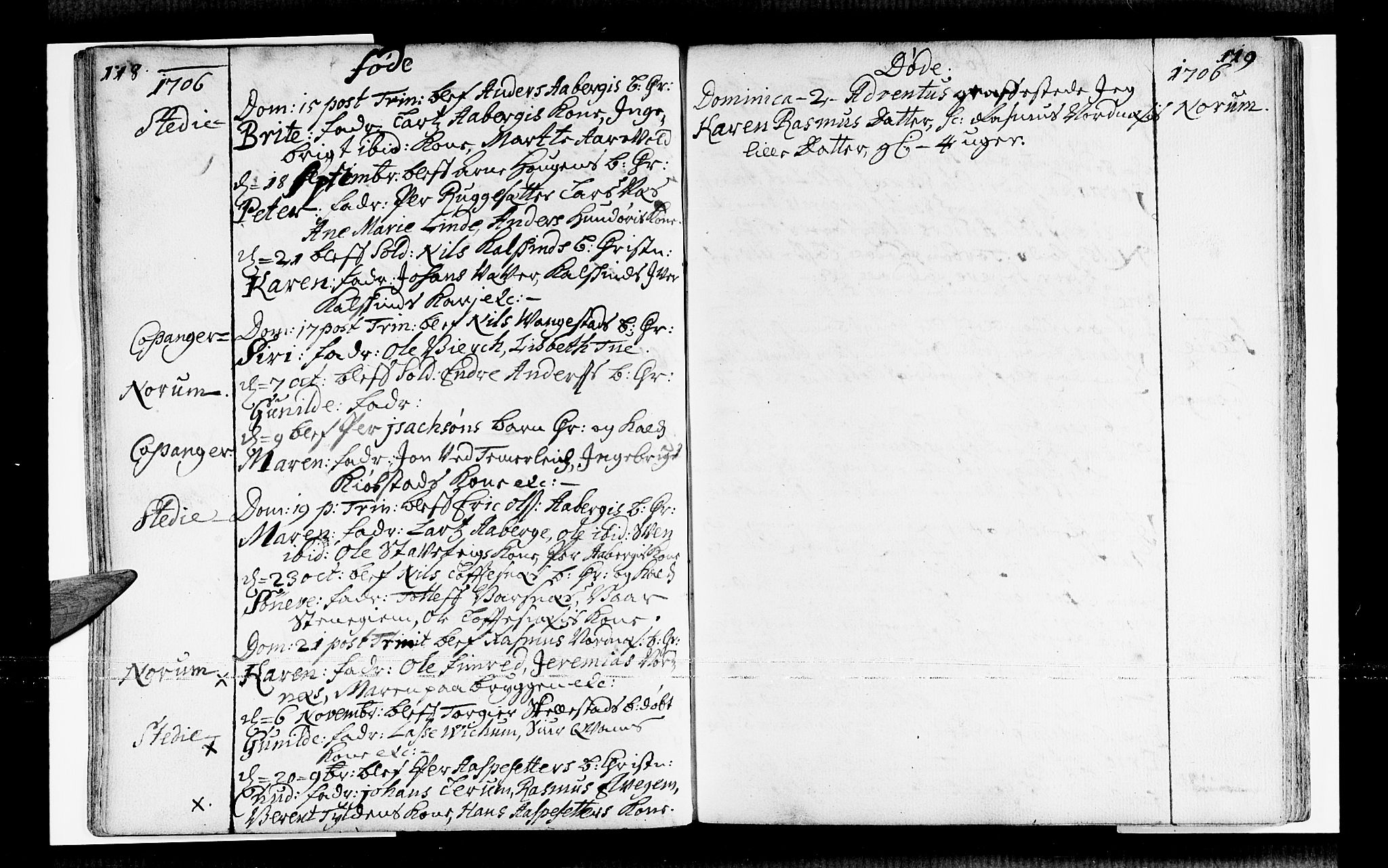 Sogndal sokneprestembete, AV/SAB-A-81301/H/Haa/Haaa/L0001: Parish register (official) no. A 1, 1689-1713, p. 118-119