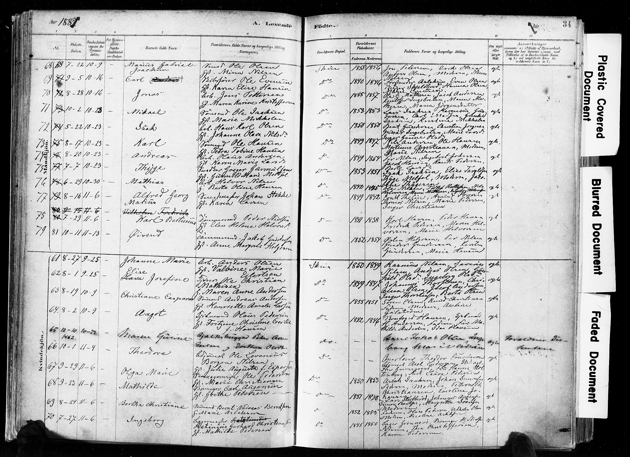 Skien kirkebøker, AV/SAKO-A-302/F/Fa/L0009: Parish register (official) no. 9, 1878-1890, p. 34