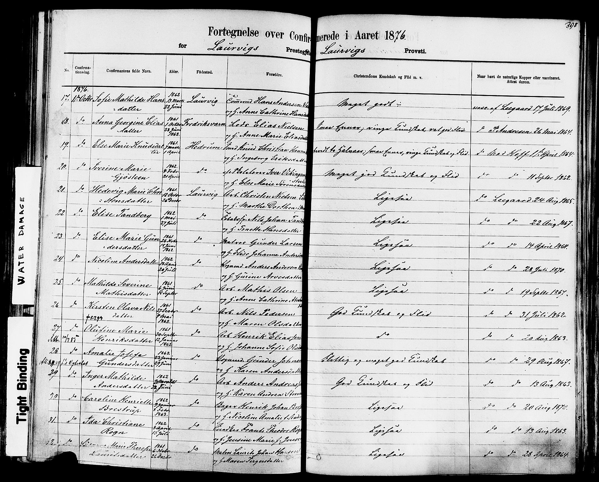 Larvik kirkebøker, AV/SAKO-A-352/F/Fa/L0006: Parish register (official) no. I 6, 1871-1883, p. 398