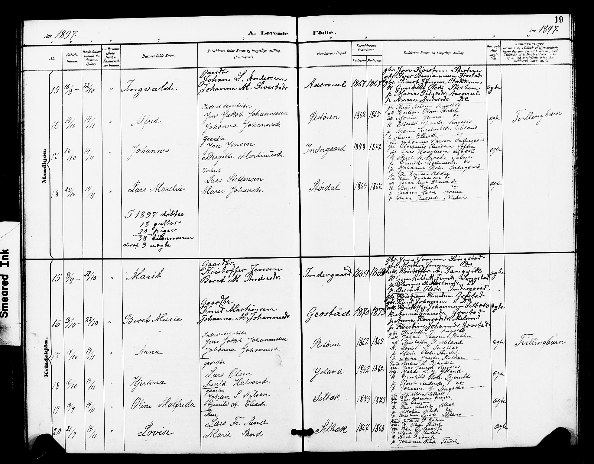 Ministerialprotokoller, klokkerbøker og fødselsregistre - Sør-Trøndelag, SAT/A-1456/663/L0762: Parish register (copy) no. 663C02, 1894-1899, p. 19
