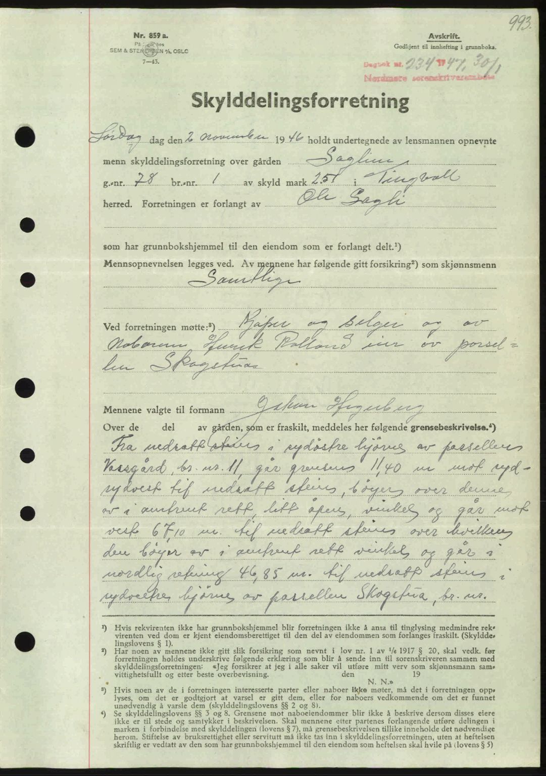 Nordmøre sorenskriveri, AV/SAT-A-4132/1/2/2Ca: Mortgage book no. A103, 1946-1947, Diary no: : 234/1947