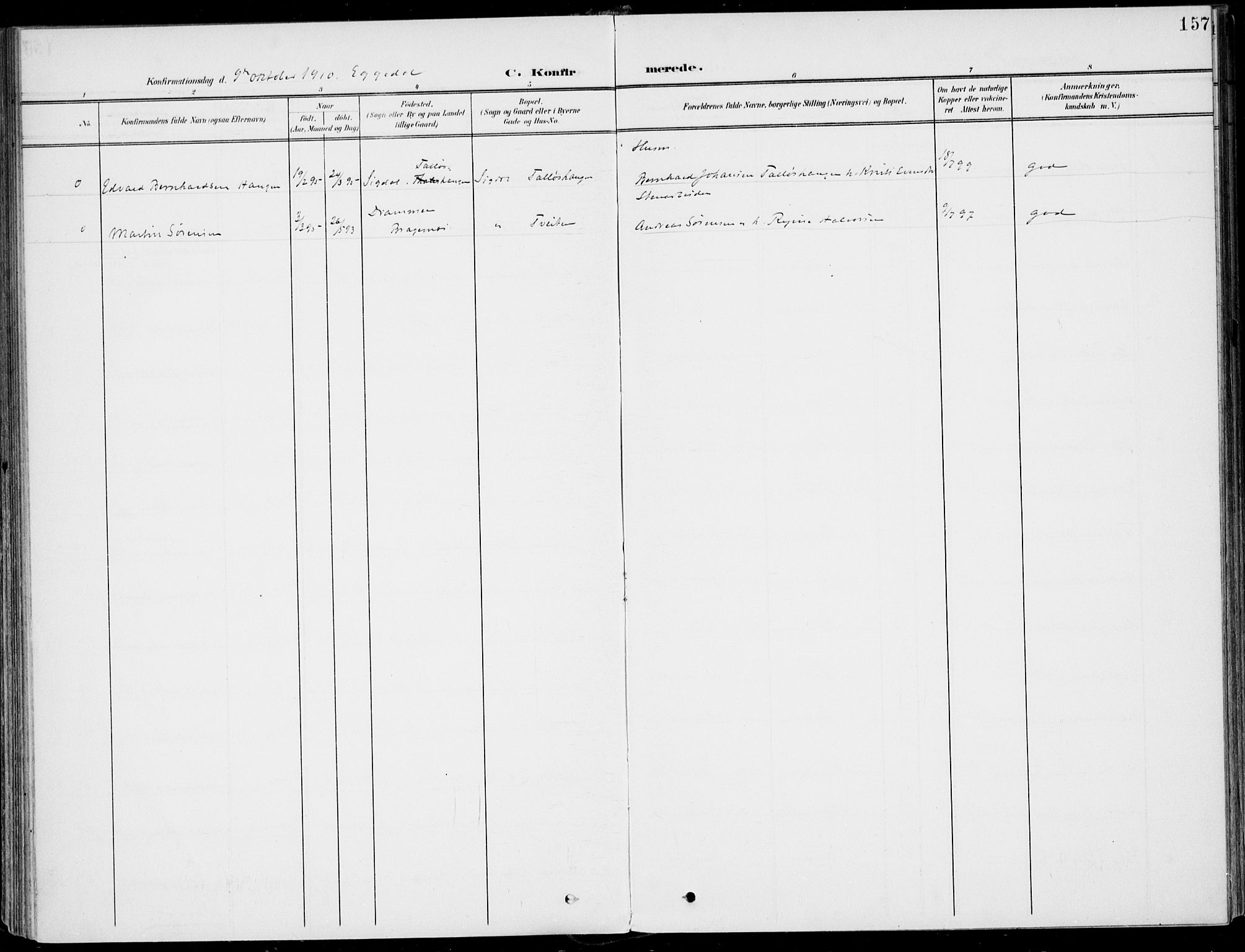 Sigdal kirkebøker, AV/SAKO-A-245/F/Fb/L0002: Parish register (official) no. II 2, 1901-1914, p. 157