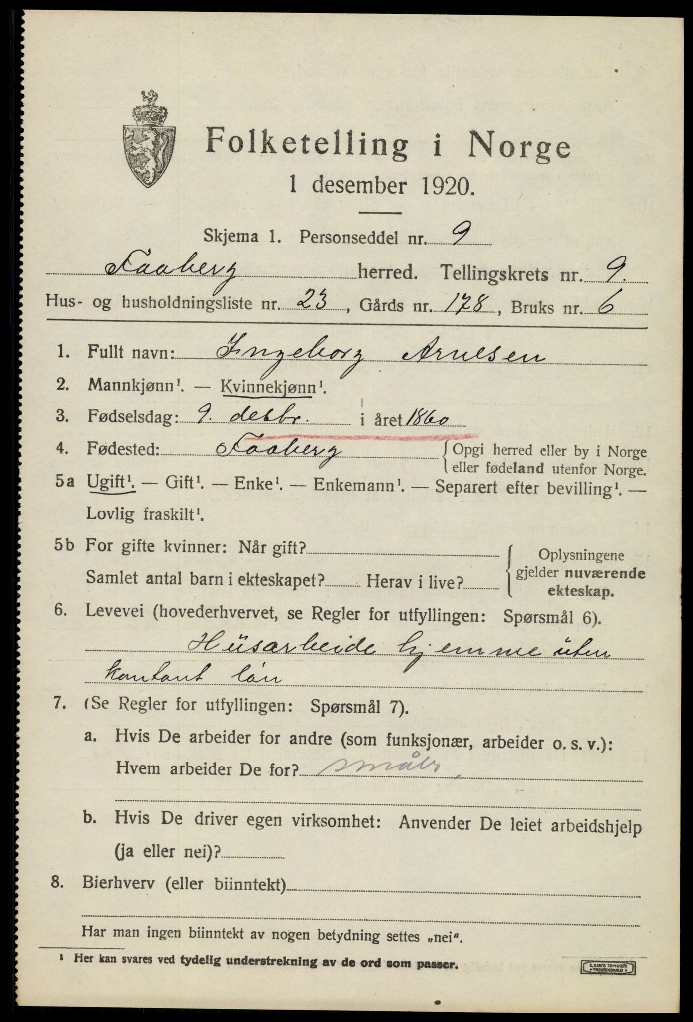 SAH, 1920 census for Fåberg, 1920, p. 10332