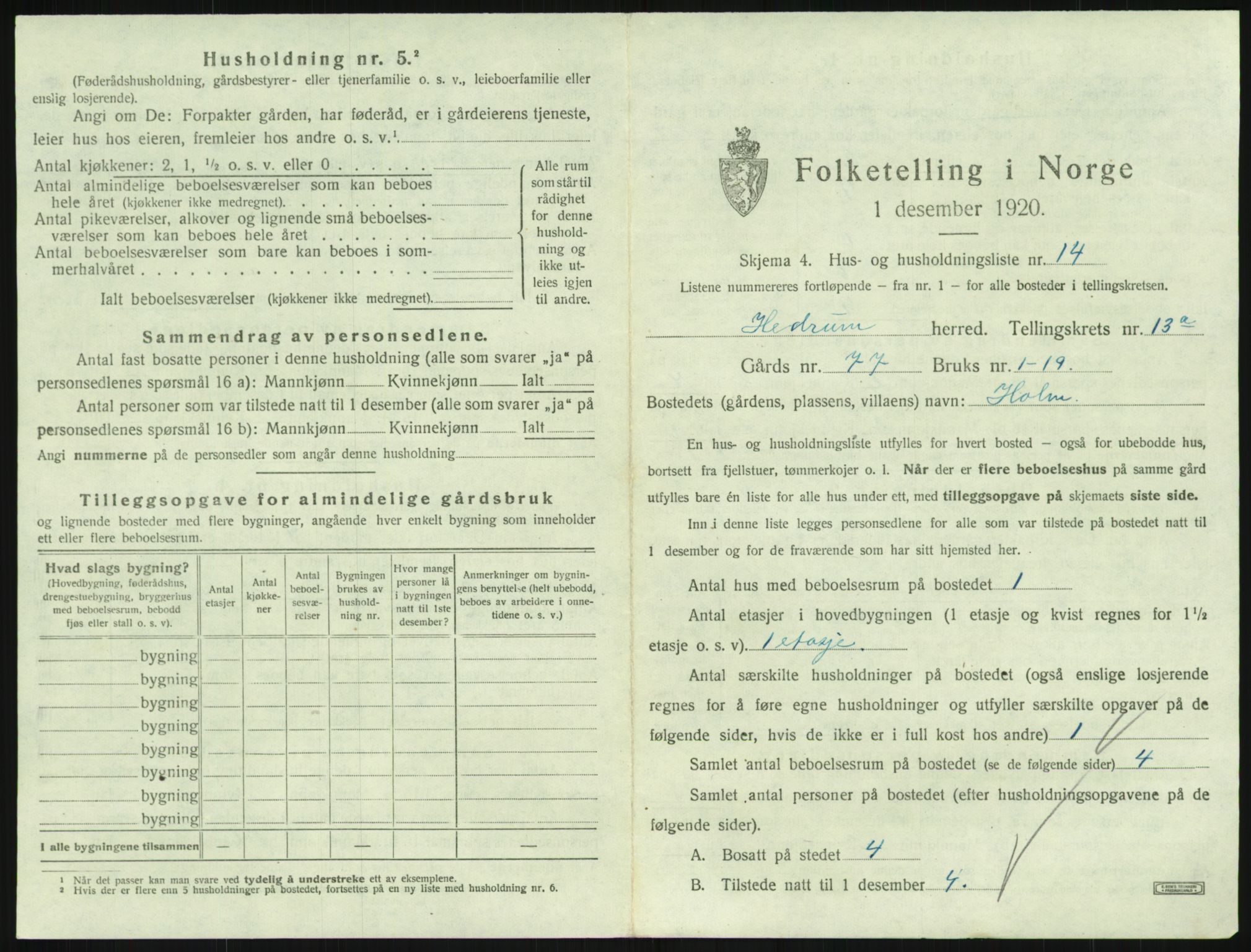 SAKO, 1920 census for Hedrum, 1920, p. 1195