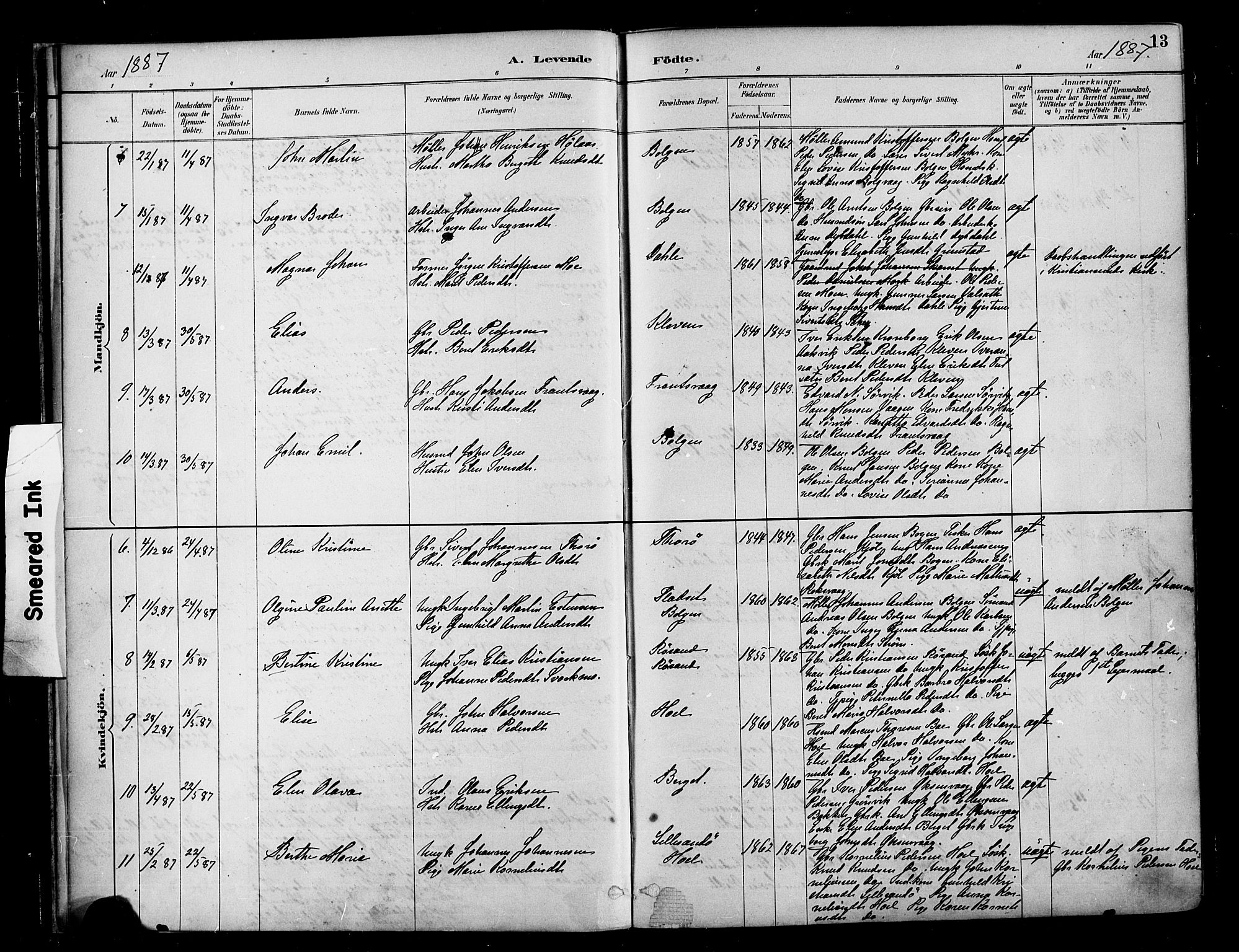 Ministerialprotokoller, klokkerbøker og fødselsregistre - Møre og Romsdal, SAT/A-1454/569/L0819: Parish register (official) no. 569A05, 1885-1899, p. 13