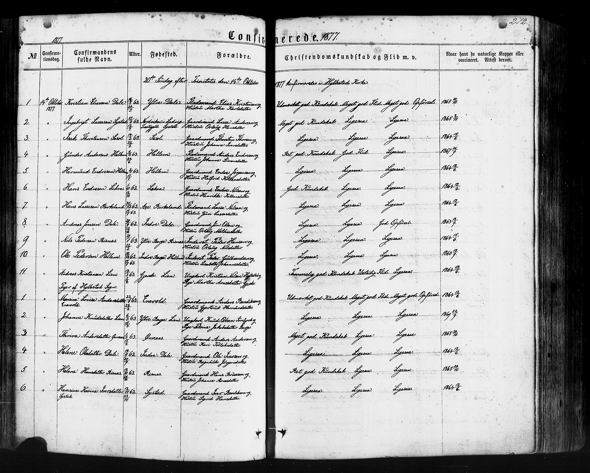 Hyllestad sokneprestembete, SAB/A-80401: Parish register (official) no. A 1, 1861-1886, p. 212