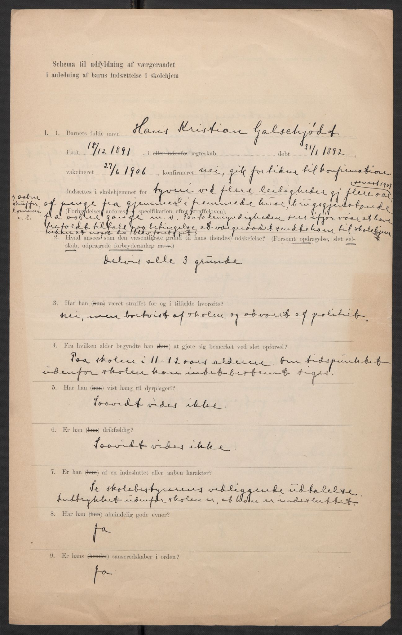 Falstad skolehjem, RA/S-1676/E/Eb/L0007: Elevmapper løpenr. 146-168, 1905-1911, p. 304