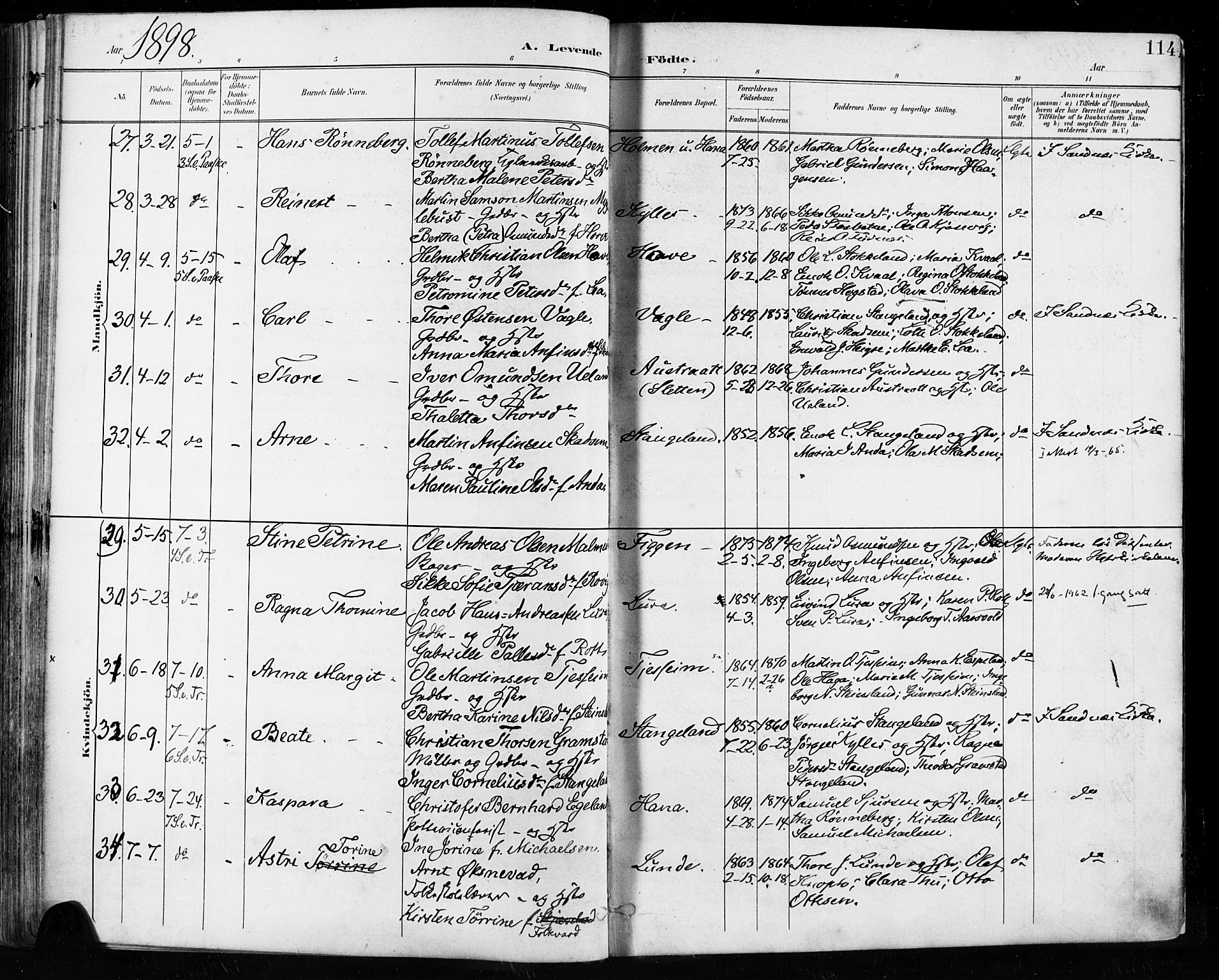 Høyland sokneprestkontor, AV/SAST-A-101799/001/30BA/L0013: Parish register (official) no. A 13.1, 1889-1898, p. 114