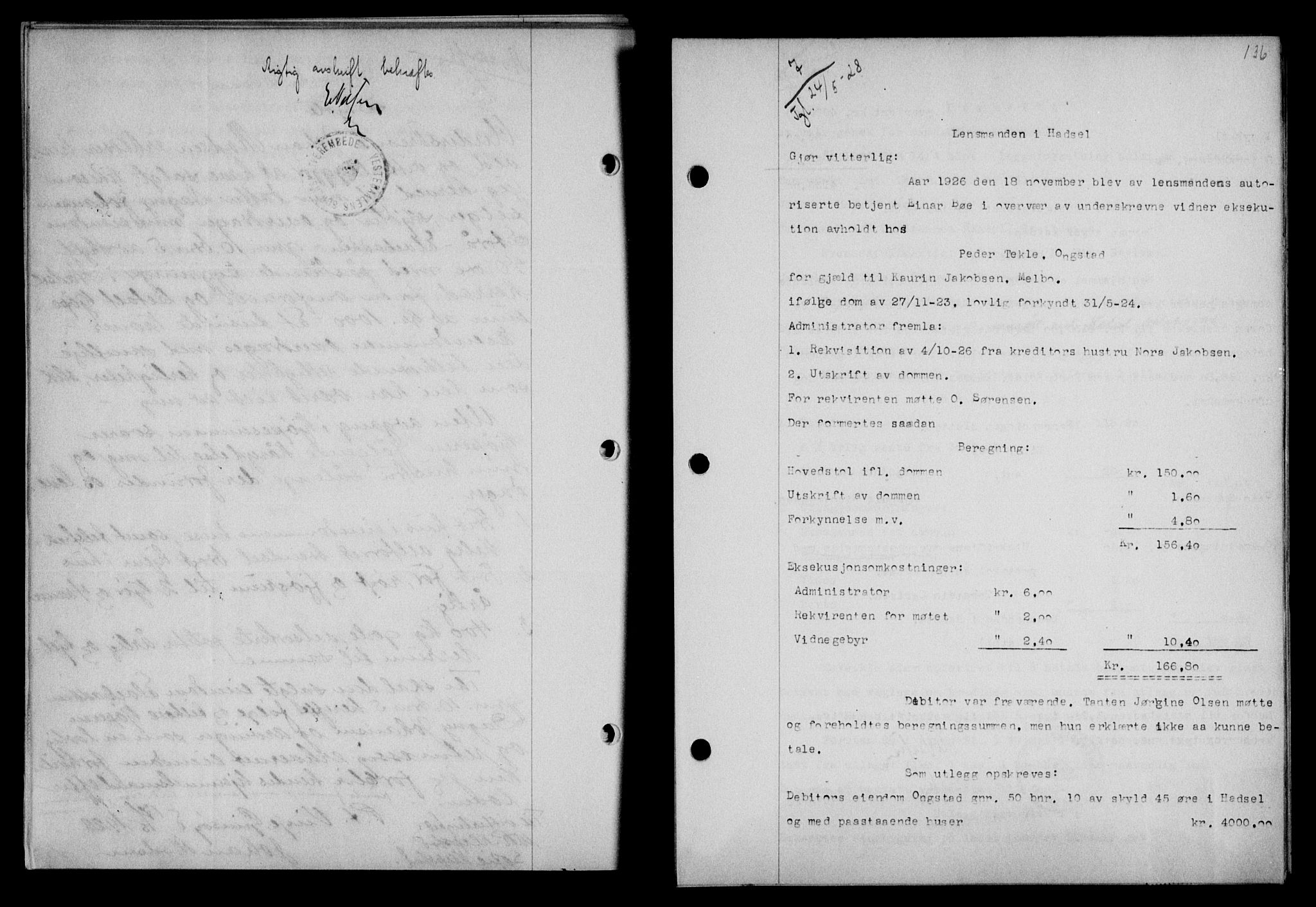 Vesterålen sorenskriveri, SAT/A-4180/1/2/2Ca/L0046: Mortgage book no. 39, 1928-1928, Deed date: 24.05.1928