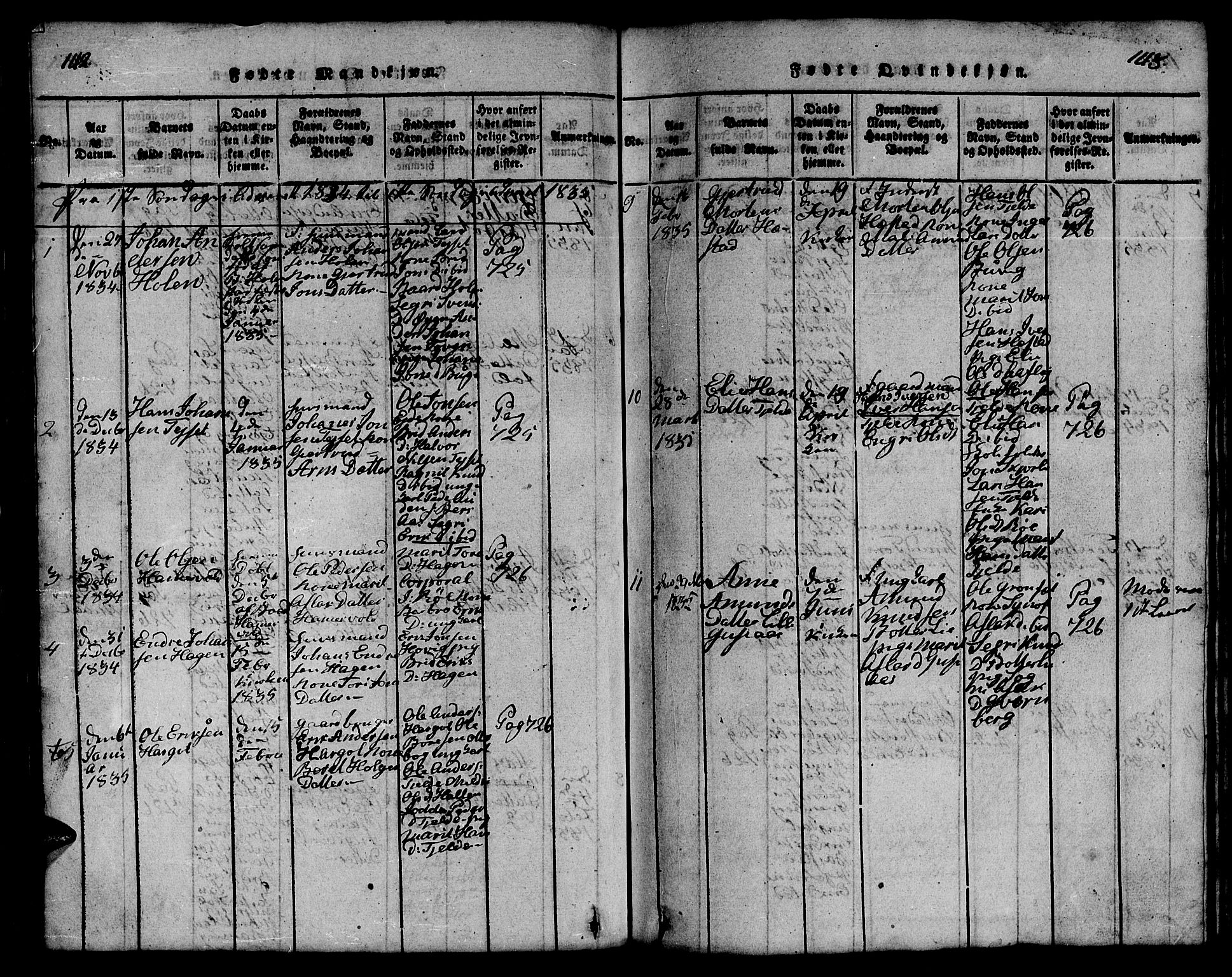 Ministerialprotokoller, klokkerbøker og fødselsregistre - Møre og Romsdal, SAT/A-1454/551/L0629: Parish register (copy) no. 551C01, 1818-1839, p. 142-143