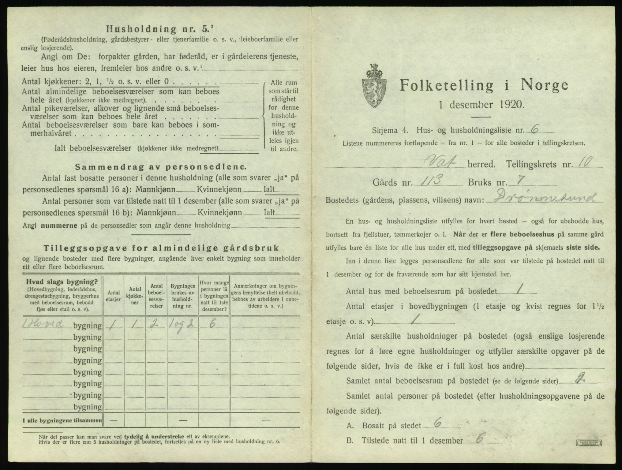 SAT, 1920 census for Vatne, 1920, p. 550
