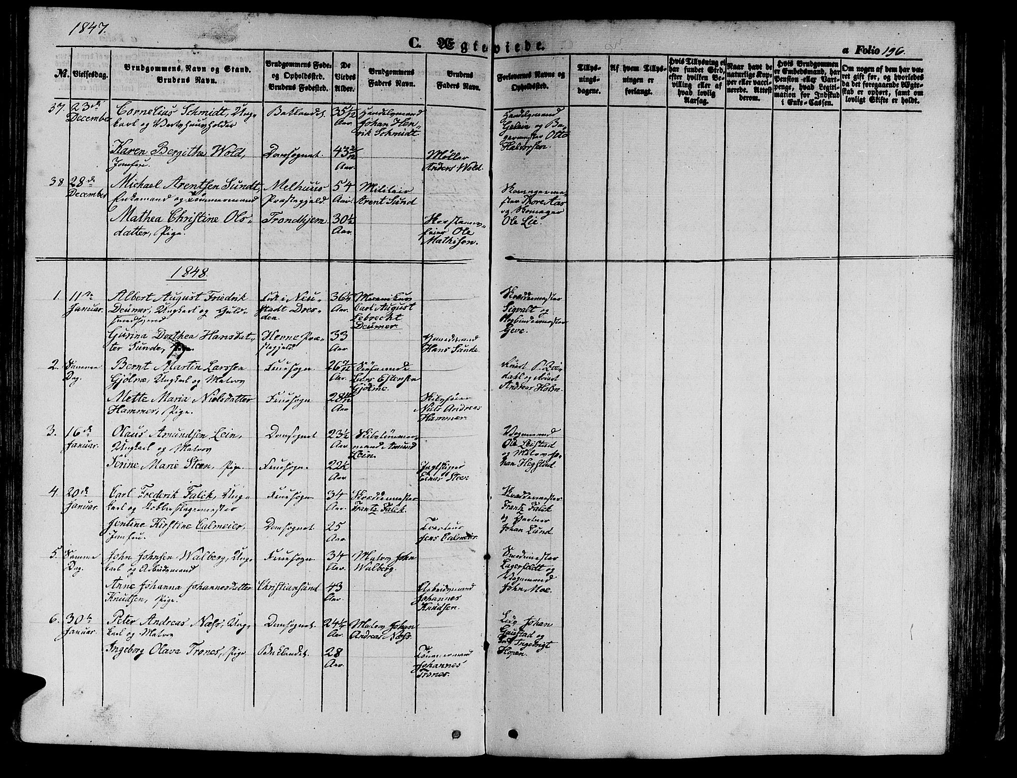 Ministerialprotokoller, klokkerbøker og fødselsregistre - Sør-Trøndelag, SAT/A-1456/602/L0137: Parish register (copy) no. 602C05, 1846-1856, p. 196