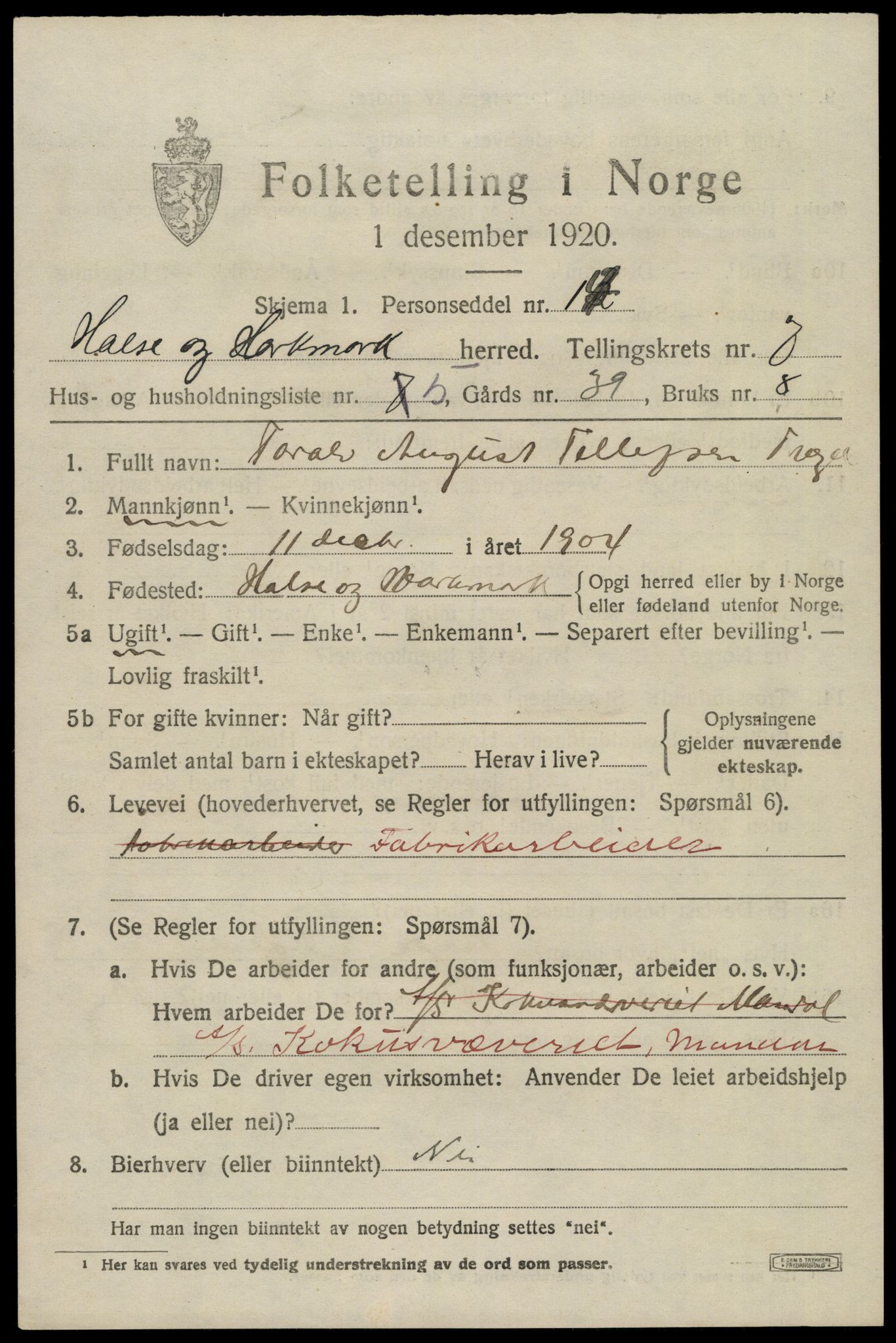 SAK, 1920 census for Halse og Harkmark, 1920, p. 3771