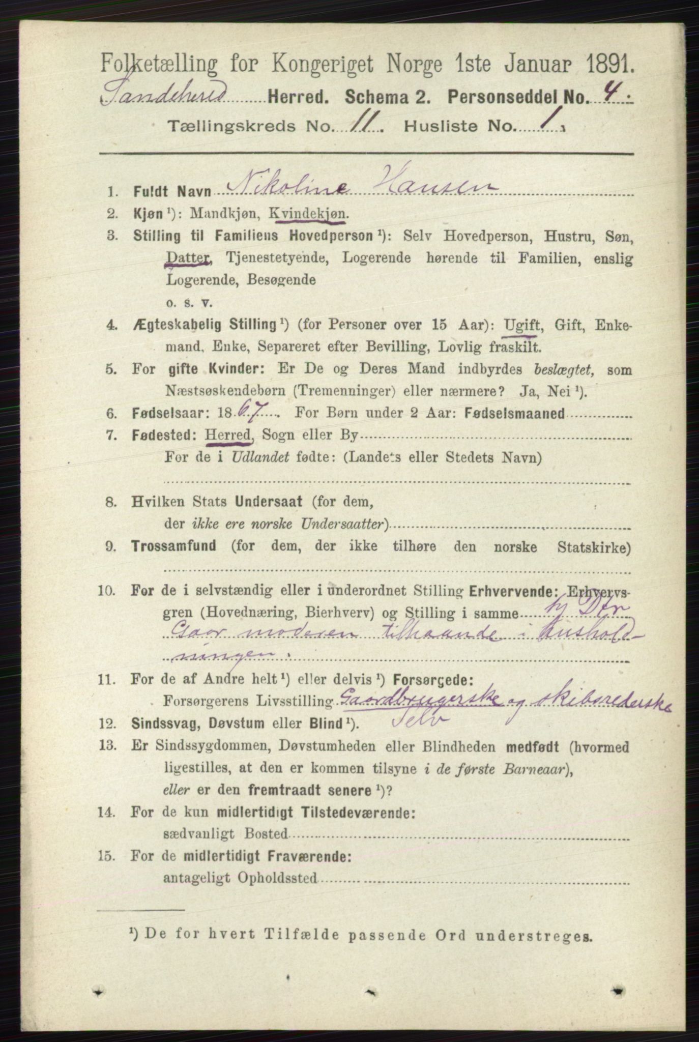 RA, 1891 census for 0724 Sandeherred, 1891, p. 6720