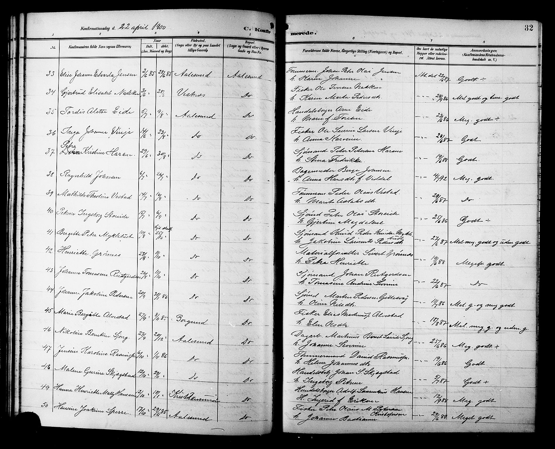 Ministerialprotokoller, klokkerbøker og fødselsregistre - Møre og Romsdal, AV/SAT-A-1454/529/L0469: Parish register (copy) no. 529C06, 1898-1906, p. 32