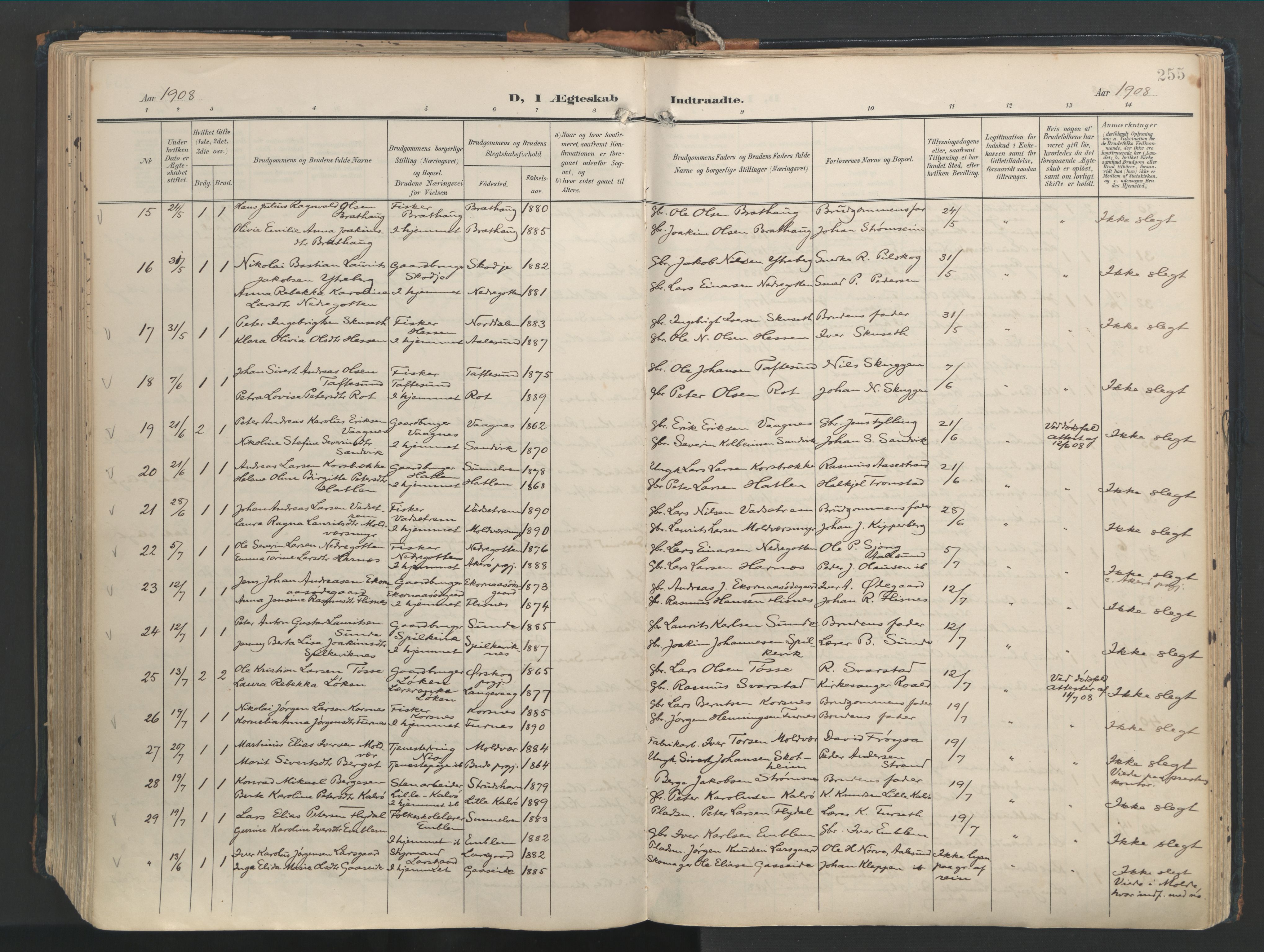 Ministerialprotokoller, klokkerbøker og fødselsregistre - Møre og Romsdal, AV/SAT-A-1454/528/L0411: Parish register (official) no. 528A20, 1907-1920, p. 255