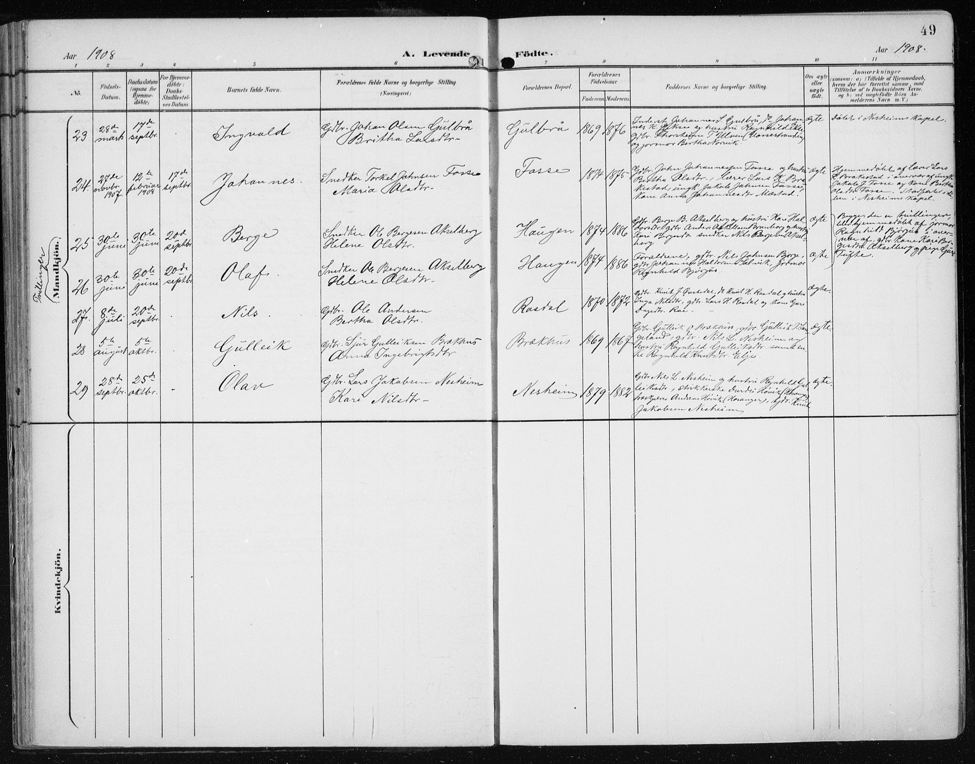 Evanger sokneprestembete, AV/SAB-A-99924: Parish register (official) no. A  3, 1900-1930, p. 49