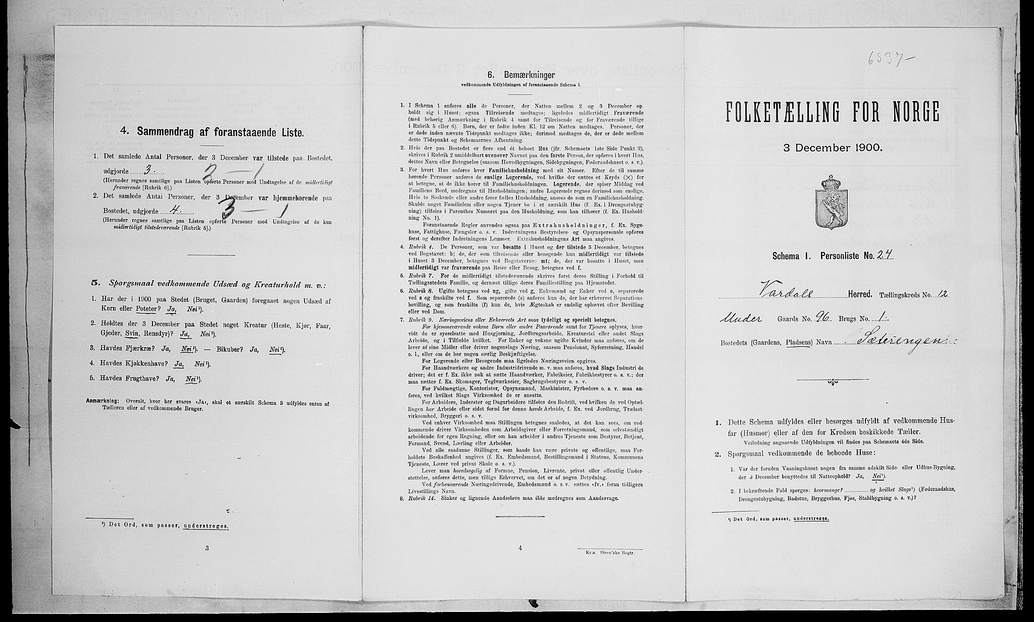 SAH, 1900 census for Vardal, 1900, p. 1270