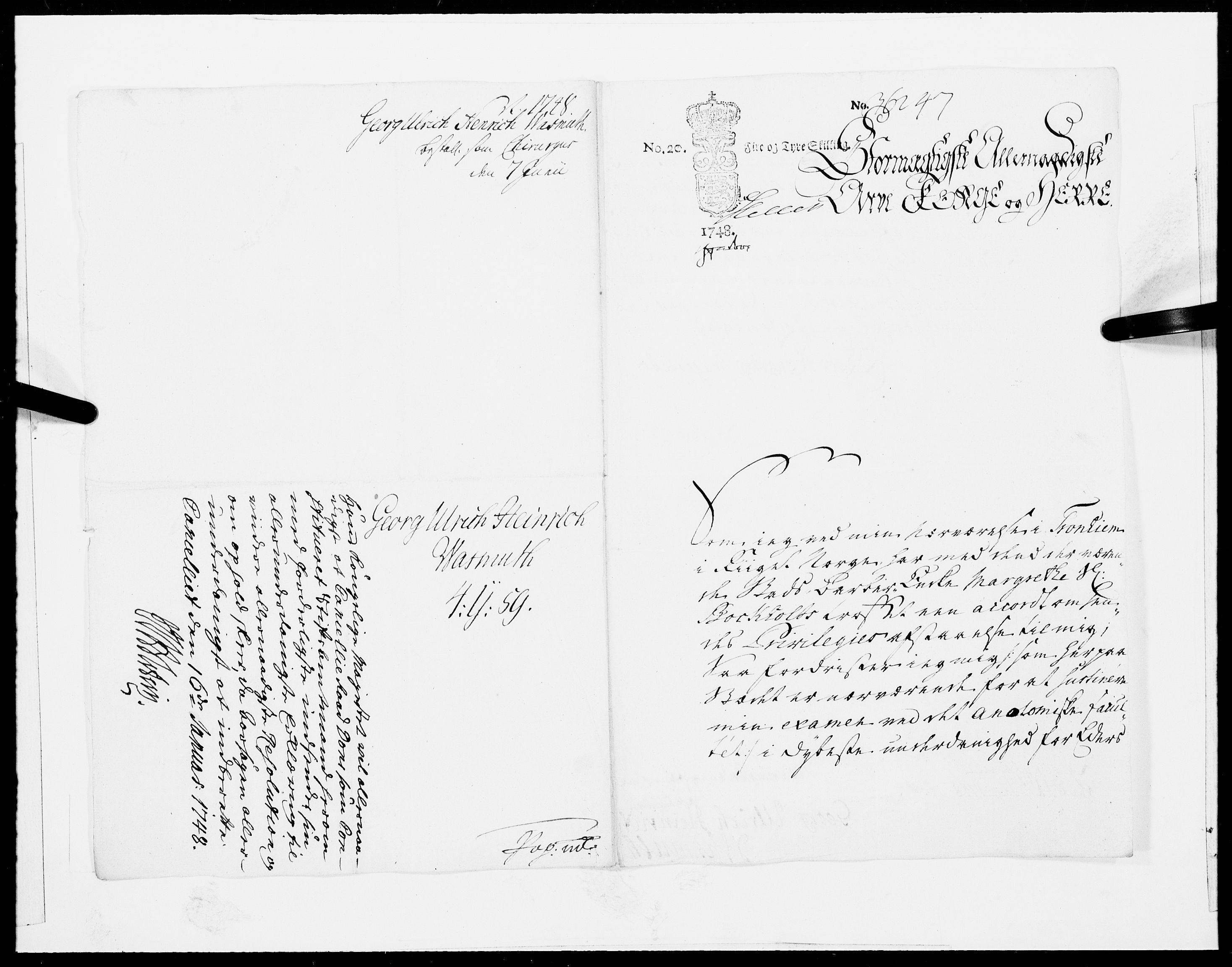 Danske Kanselli 1572-1799, RA/EA-3023/F/Fc/Fcc/Fcca/L0148: Norske innlegg 1572-1799, 1748, p. 383