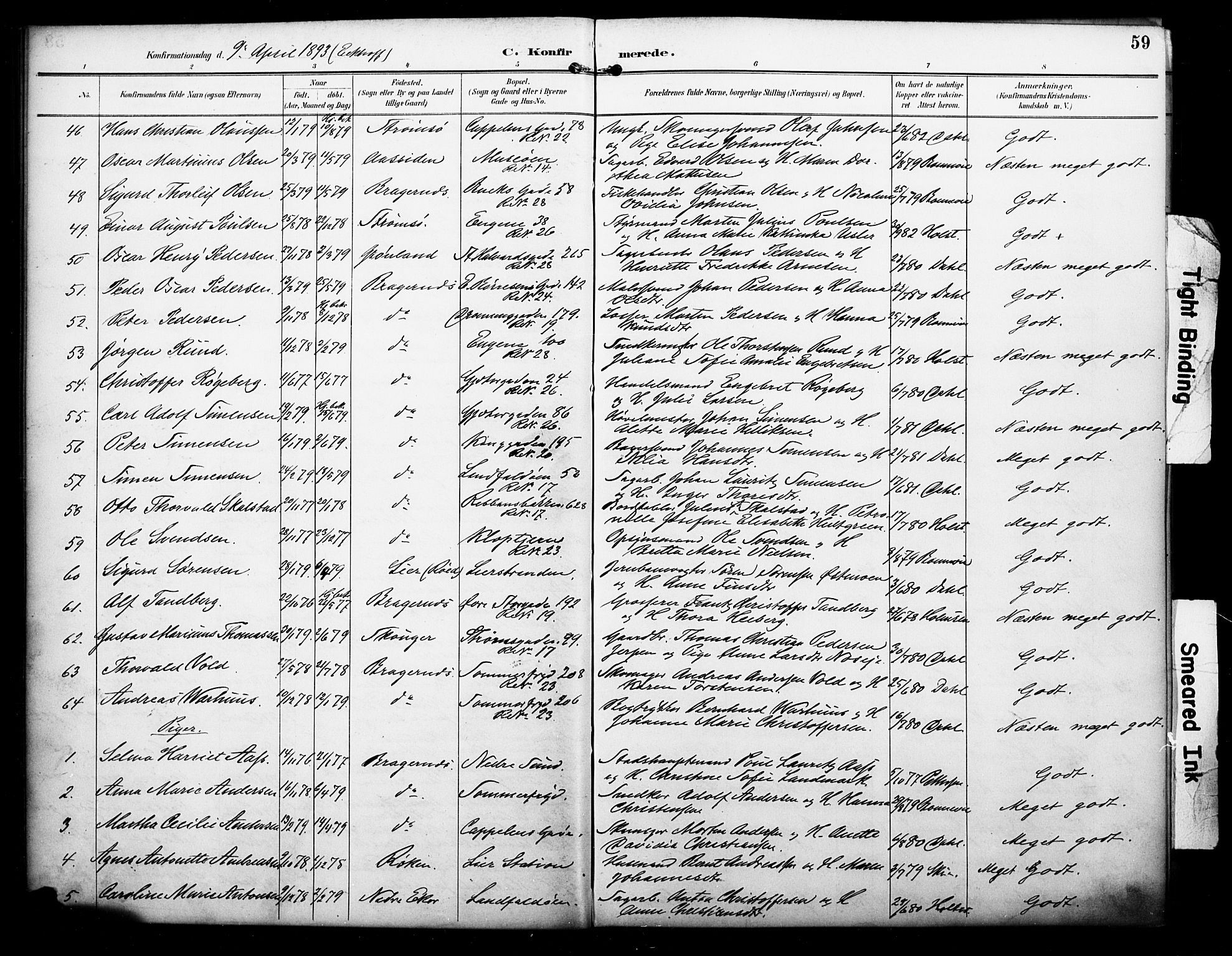 Bragernes kirkebøker, AV/SAKO-A-6/F/Fc/L0006: Parish register (official) no. III 6, 1888-1899, p. 59