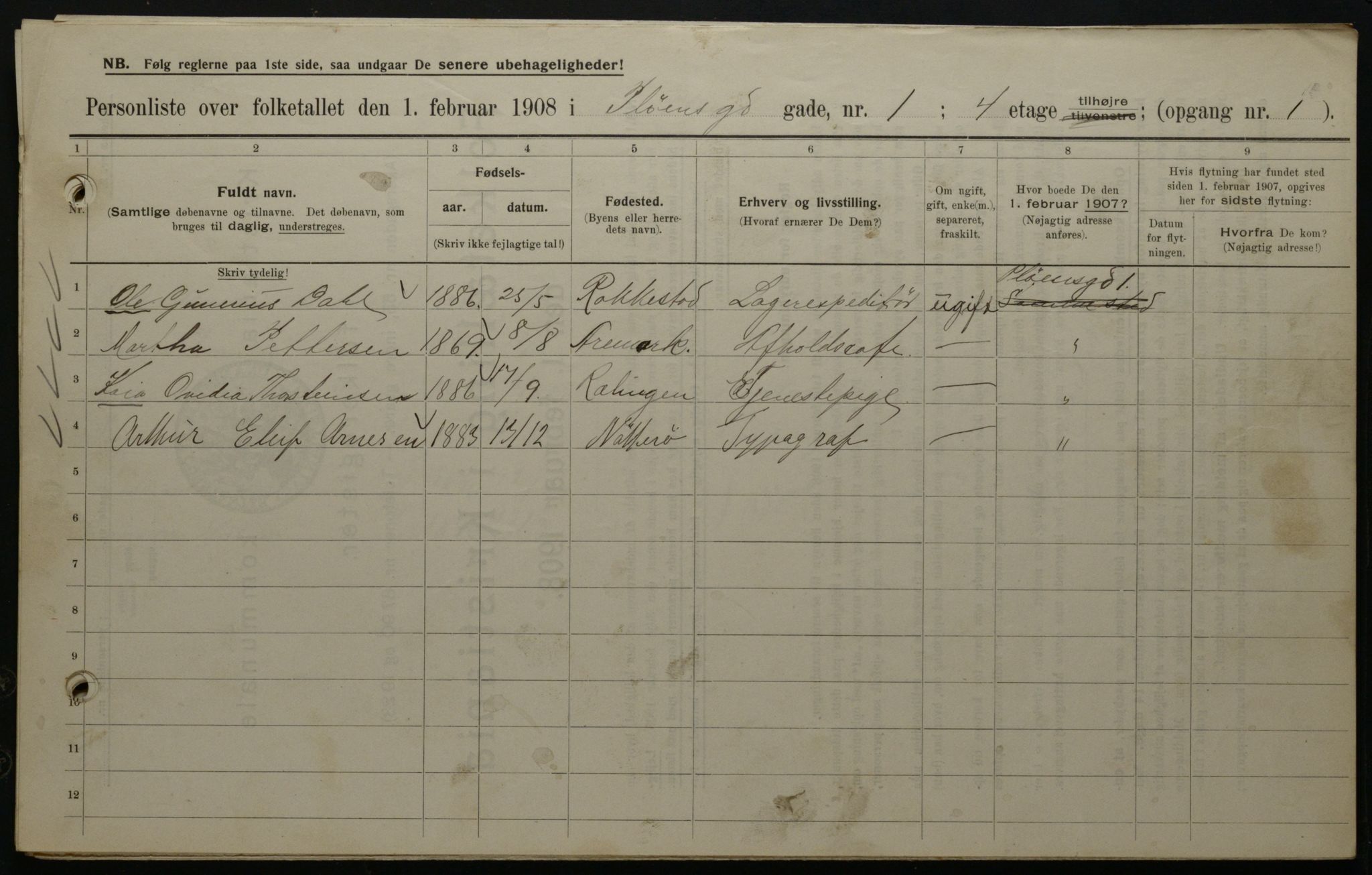 OBA, Municipal Census 1908 for Kristiania, 1908, p. 72530