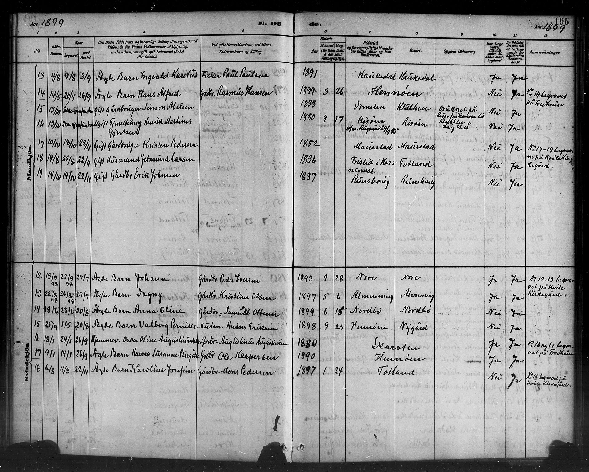 Davik sokneprestembete, AV/SAB-A-79701/H/Haa/Haad/L0001: Parish register (official) no. D 1, 1882-1900, p. 195