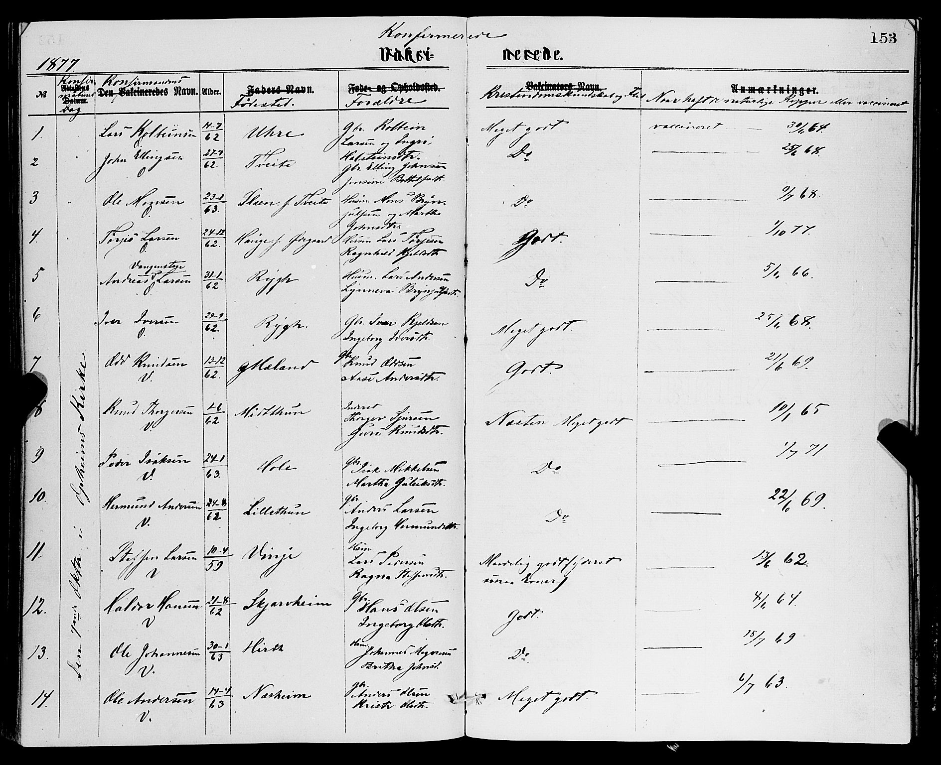 Vossestrand Sokneprestembete, SAB/A-79101/H/Haa: Parish register (official) no. A 1, 1866-1877, p. 153